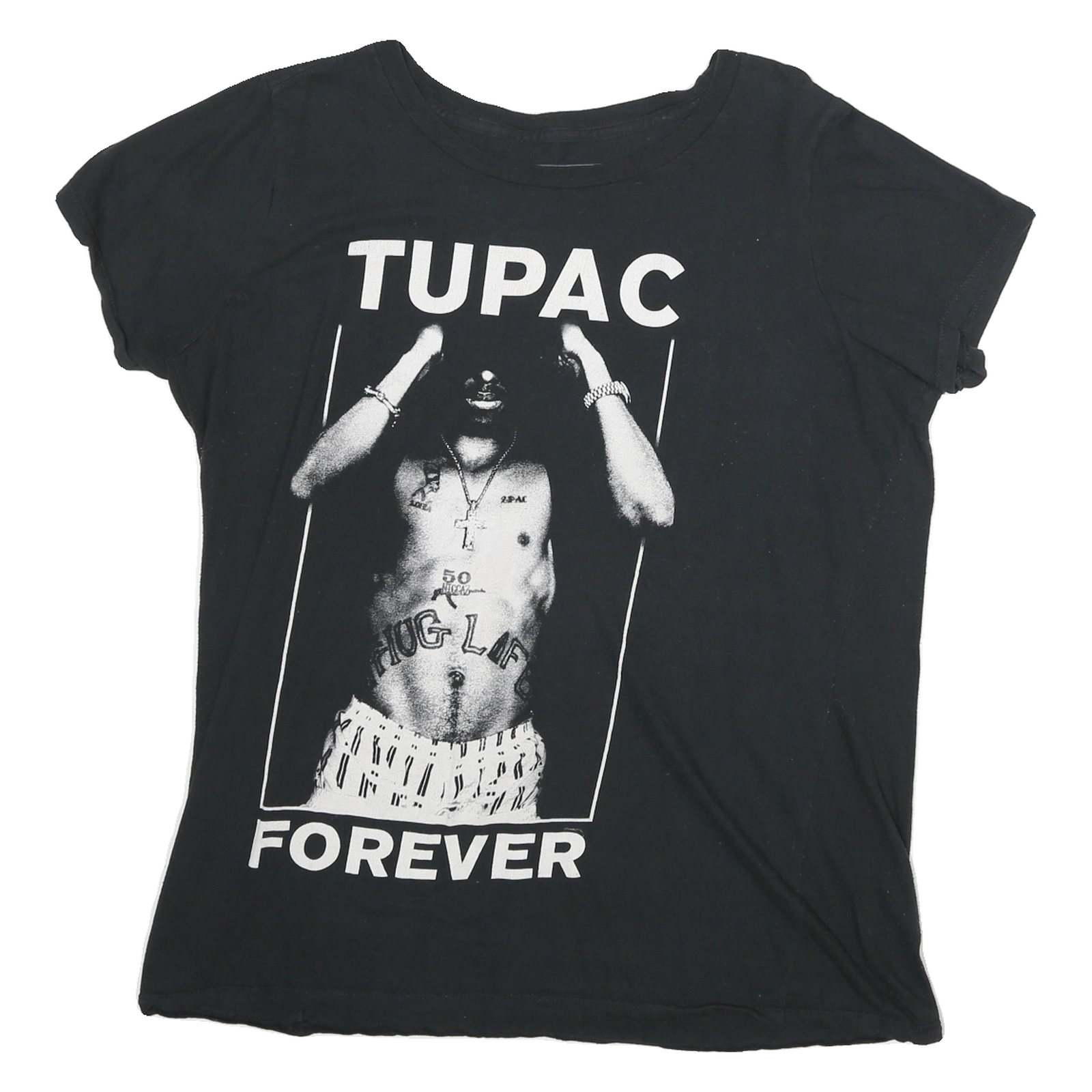 2PAC Womens Black Graphic T-Shirt 2XL Short Sleeve Crew Neck Music Merch Refurbished - N/A refurbished available on Cerqular