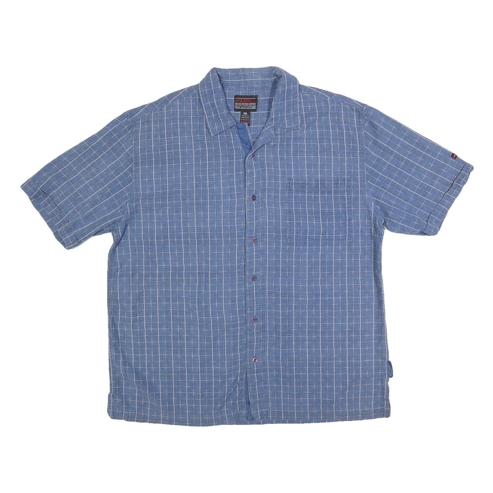 FUBU Mens Blue & White Check Shirt 2XL Cotton Blend Casual Short Sleeve Refurbished - N/A refurbished available on Cerqular