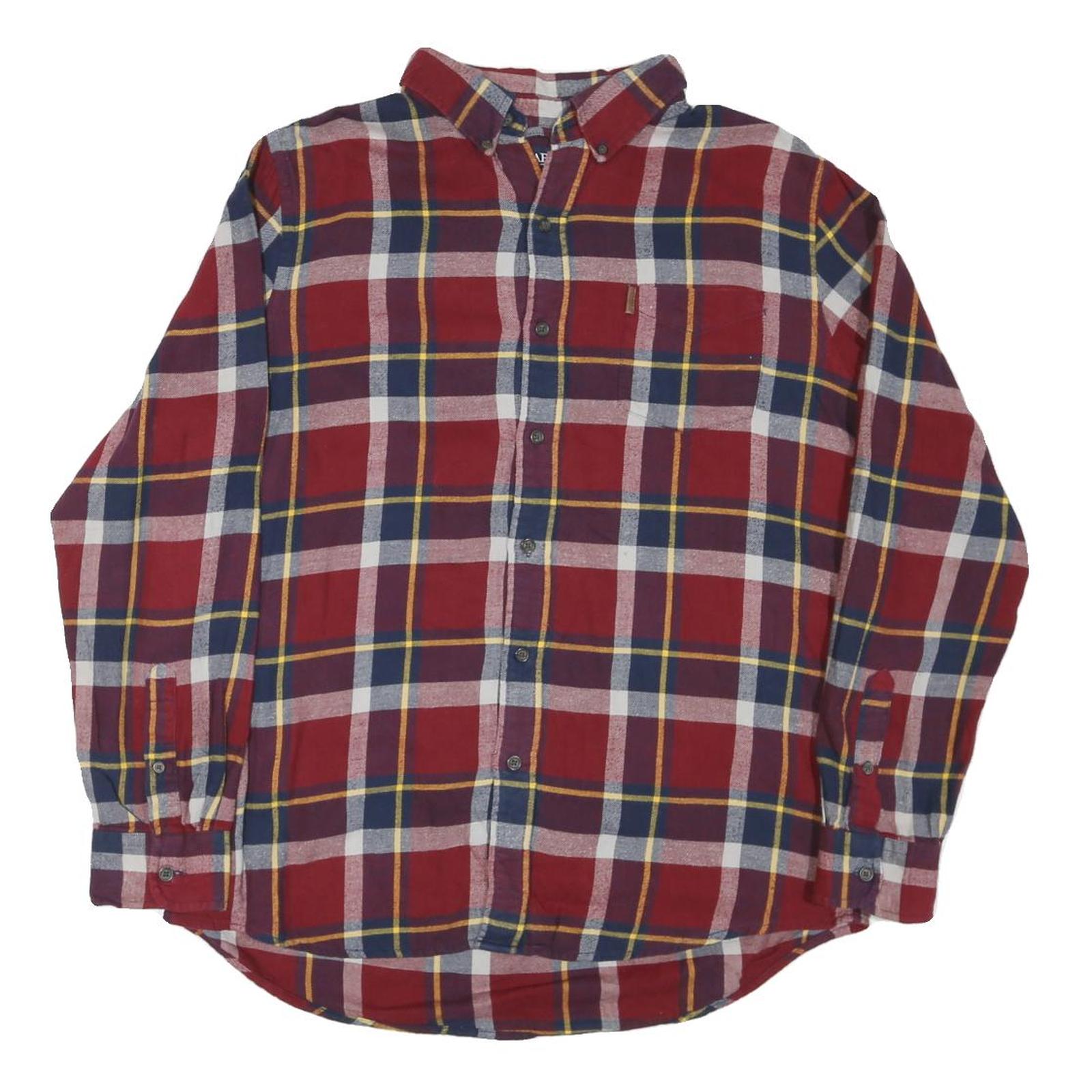 CHAPS Mens Red & Navy Plaid Shirt L Cotton Blend Button Down Casual Refurbished - N/A refurbished available on Cerqular