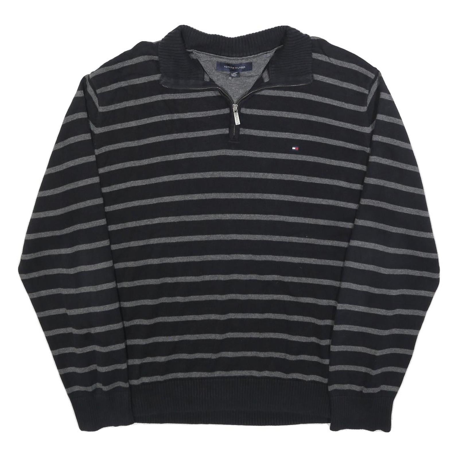 TOMMY HILFIGER Mens Black & Grey Striped Pattern Pullover Stripe Crew Knit XL Refurbished - N/A refurbished available on Cerqular