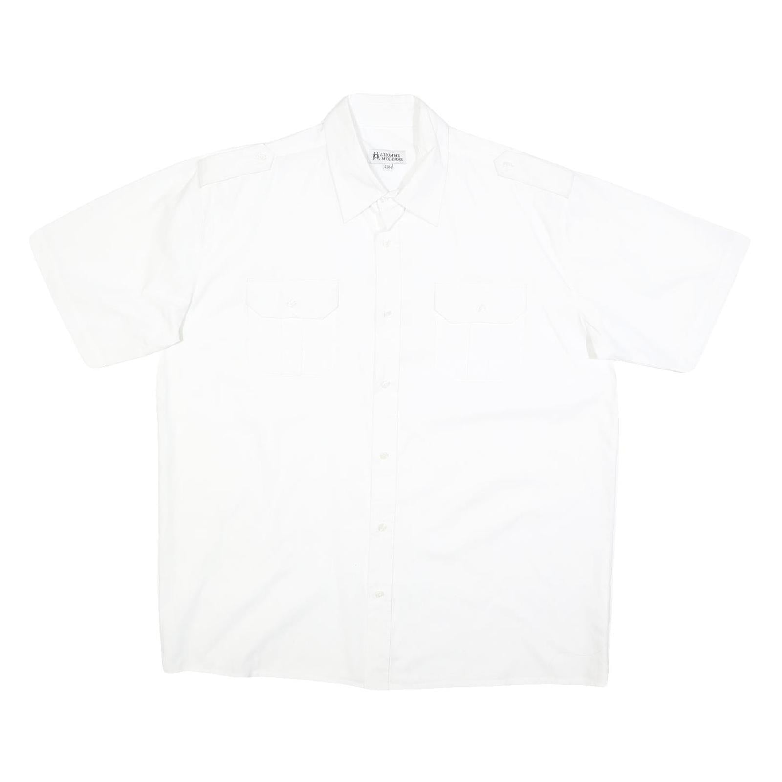 L'HOMME MODERNE Mens White Cotton Blend Shirt L Short Sleeve Button-Up Utility Refurbished - N/A refurbished available on Cerqular