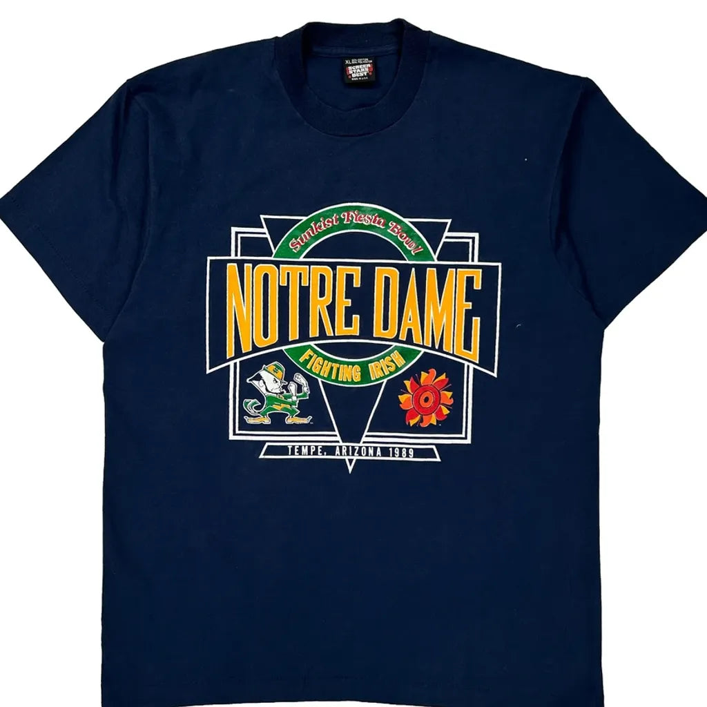 Notre Dame Fighting Irish Screen Stars Single Stitch T-Shirt - XL Navy Cotton Blend Refurbished - Thrifted (note: this is a term often used to describe second- refurbished available on Cerqular