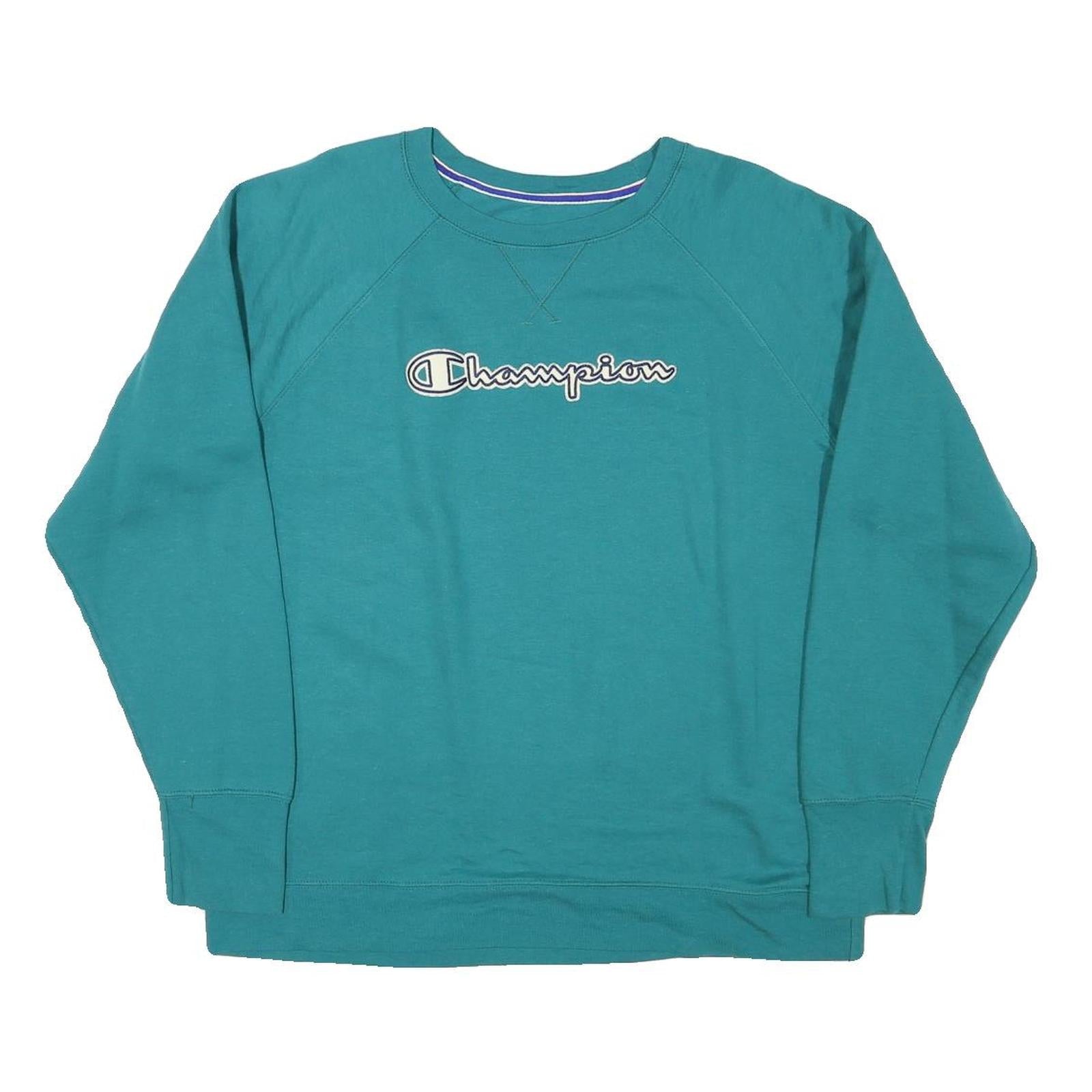 CHAMPION Womens Teal Sweatshirt Crew Neck XL Cotton Blend Pullover Casual Refurbished - N/A refurbished available on Cerqular