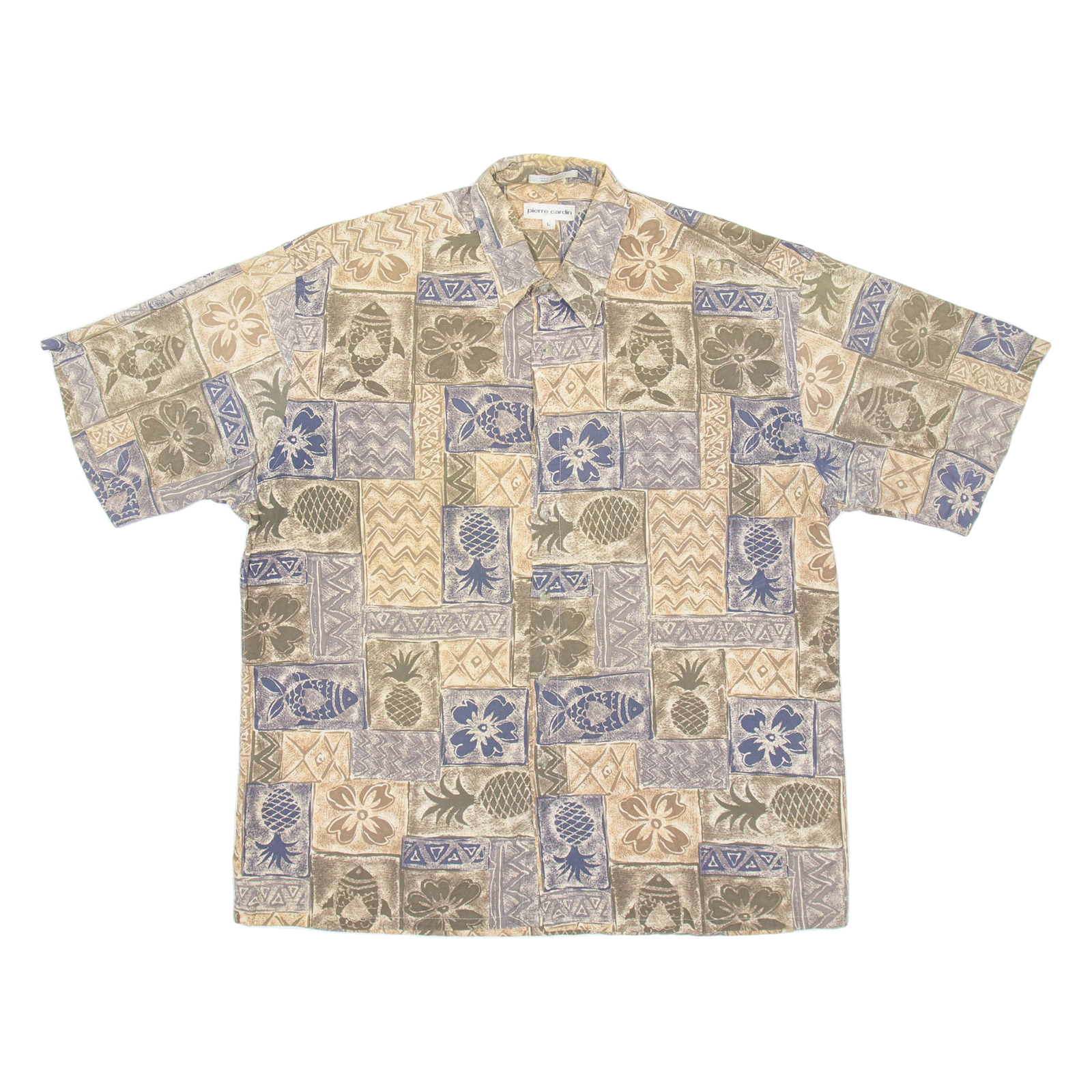 PIERRE CARDIN Mens Hawaiian Shirt Brown Crazy Pattern L Refurbished - N/A refurbished available on Cerqular