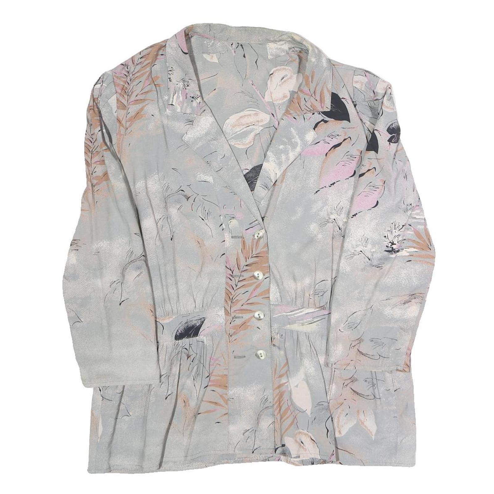 Womens Grey Printed Blouse Long Sleeve Collared XL Lightweight Elegant Refurbished - N/A refurbished available on Cerqular