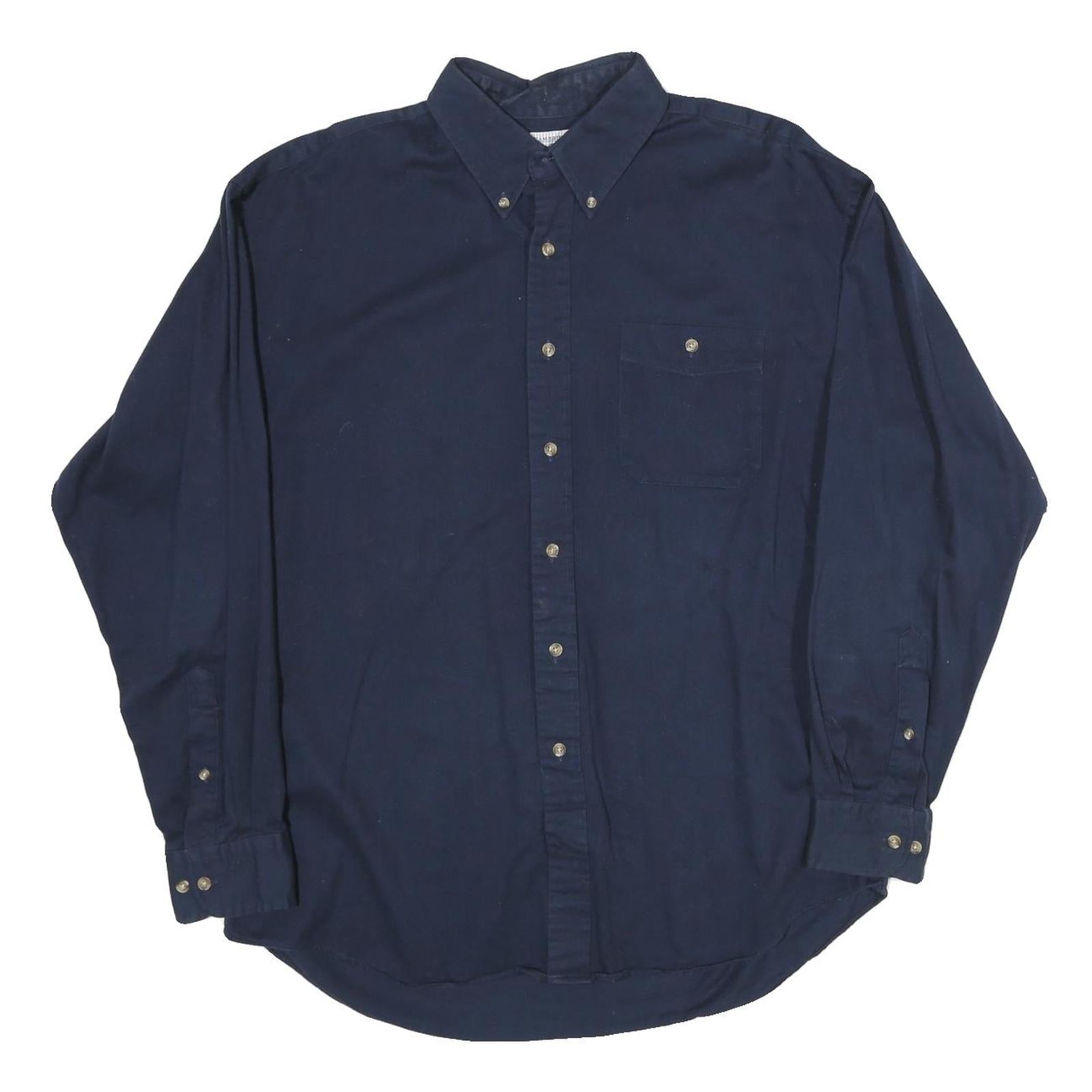 CAMBRIDGE Mens Navy Plain Cotton Shirt L Button-Down Collar Long Sleeve Pocket Refurbished - N/A refurbished available on Cerqular