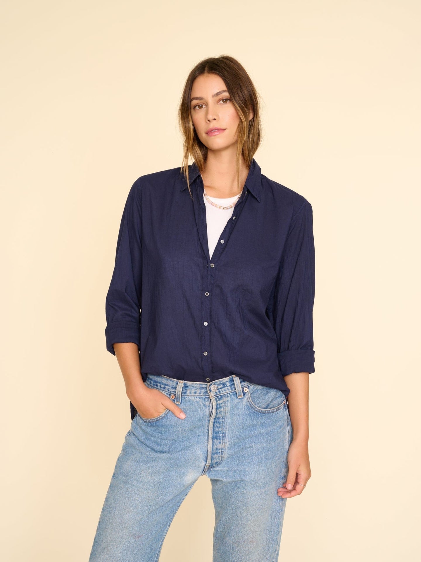 Shirt Beau Shirt Navy | Color: NAVY | Size: XS Refurbished - Rue Madame is a known brand, and the standardized name is " refurbished available on Cerqular