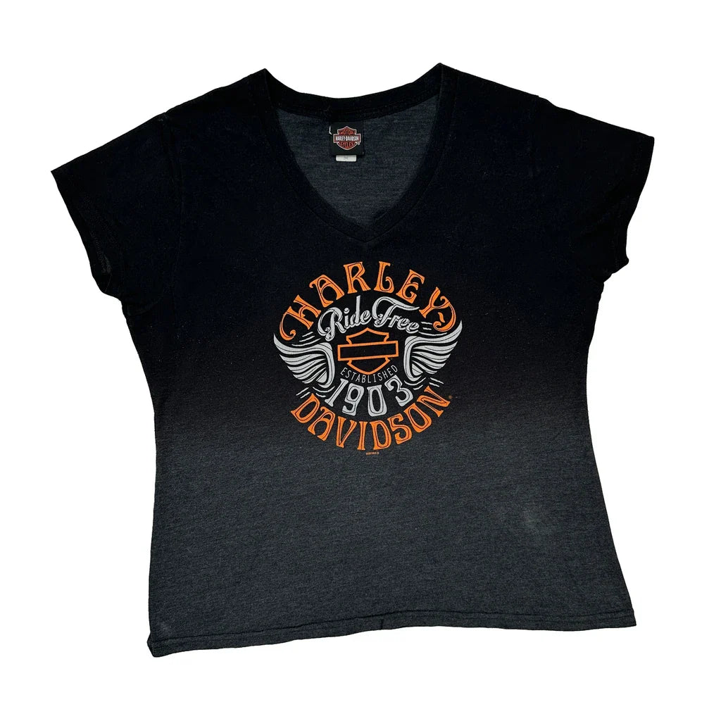 Ride Free 1903 Harley Davidson Graphic T-Shirt - 2XL Grey Cotton Refurbished - Thrifted (note: this is a term often used to describe second- refurbished available on Cerqular