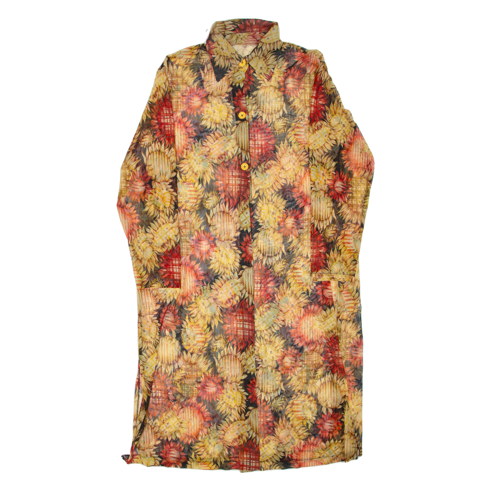 Womens Shirt Dress Yellow Floral Long Sleeve Midi L Refurbished - N/A refurbished available on Cerqular