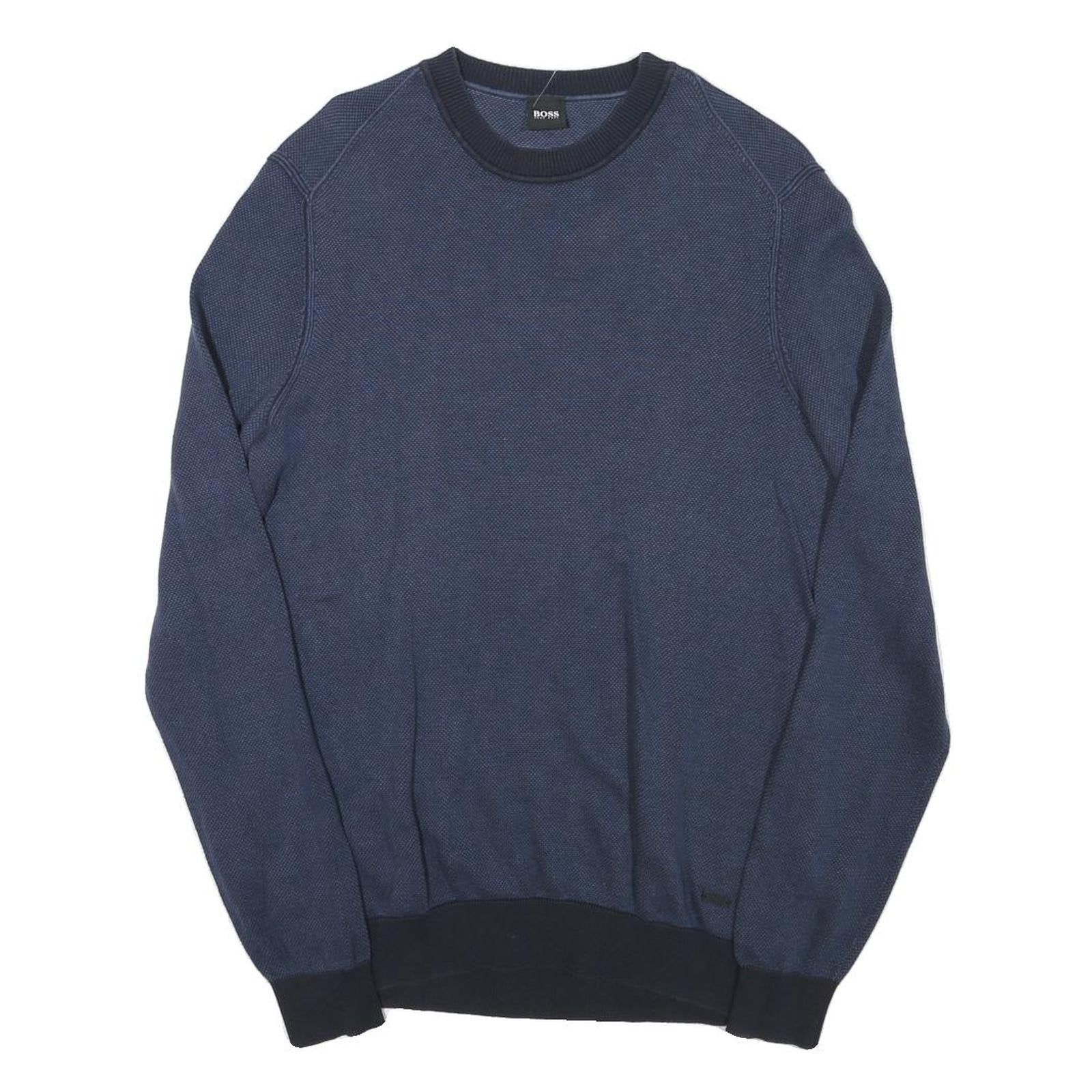 BOSS Mens Blue Jumper Plain Crew Neck Basic Knit M Classic Cotton Blend Comfort Refurbished - N/A refurbished available on Cerqular