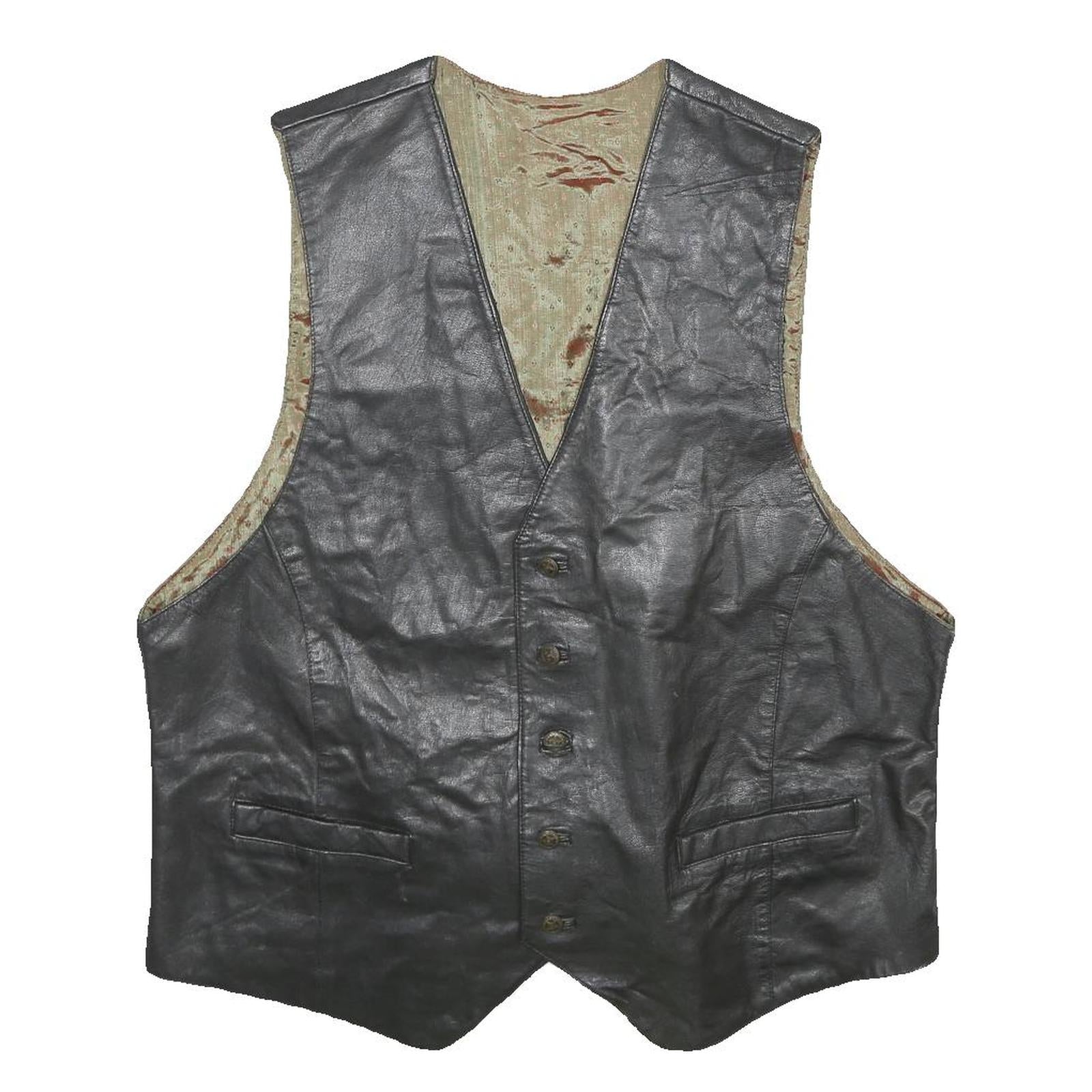 Mens Black Leather Button Jacket XL Plain Sleeveless Waistcoat Stylish Refurbished - N/A refurbished available on Cerqular