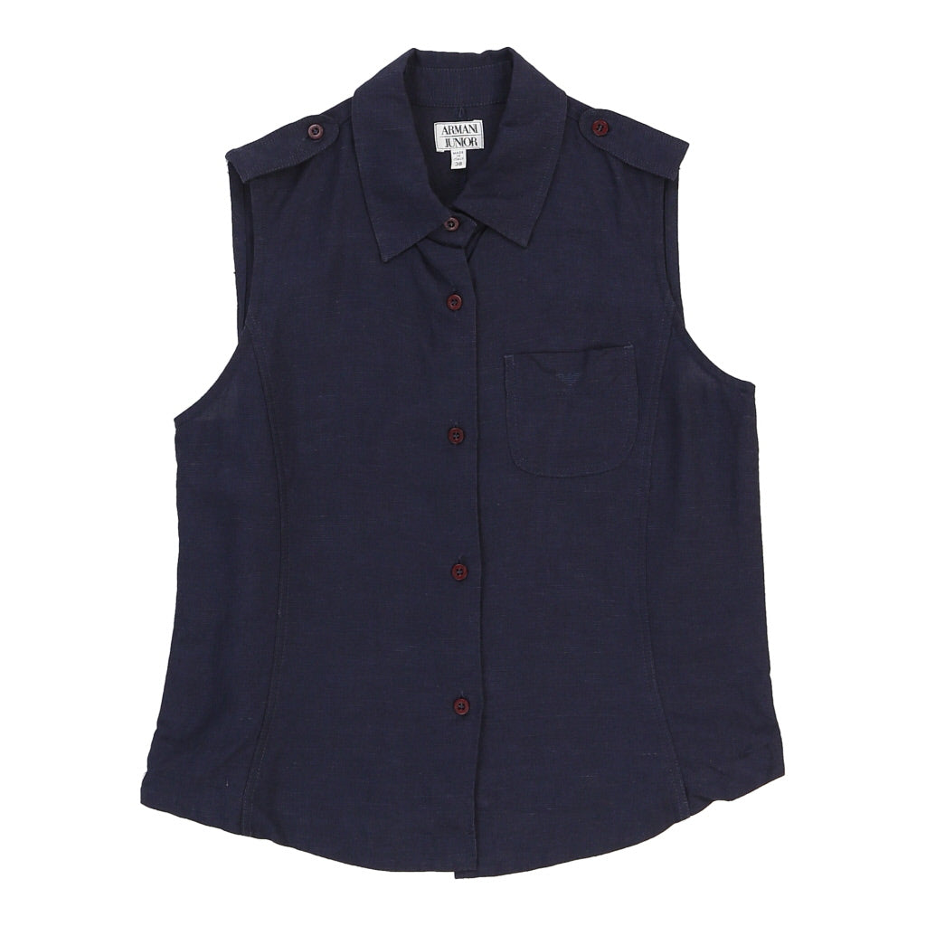 Age 13-14 Armani Blouse - Small Navy Cotton Refurbished - Thrifted (note: this is a term often used to describe second- refurbished available on Cerqular
