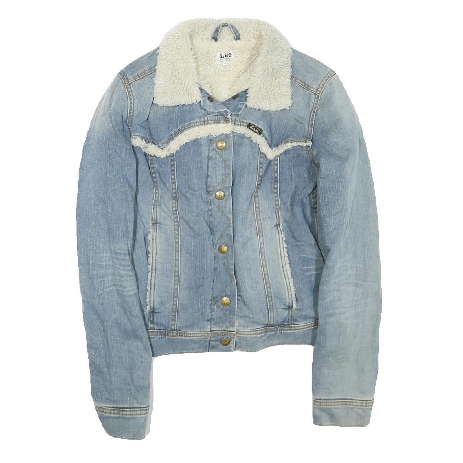 LEE Womens Blue Denim Jacket S Cotton Blend Shearling Button Fastening Refurbished - N/A refurbished available on Cerqular