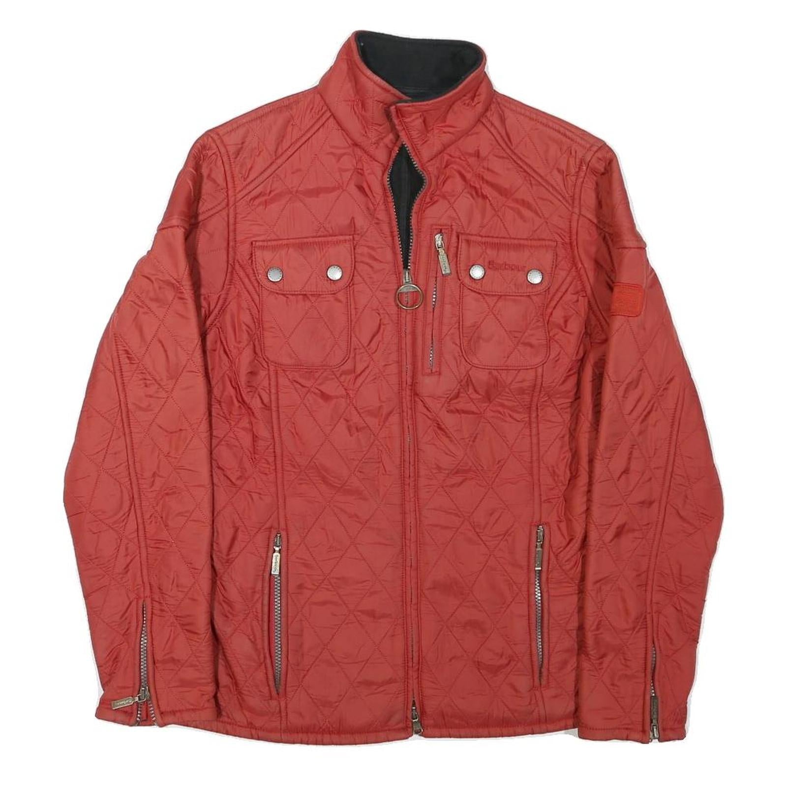 BARBOUR Womens Red Quilted Jacket S Polyester Blend Zip Pocket Detail Refurbished - N/A refurbished available on Cerqular
