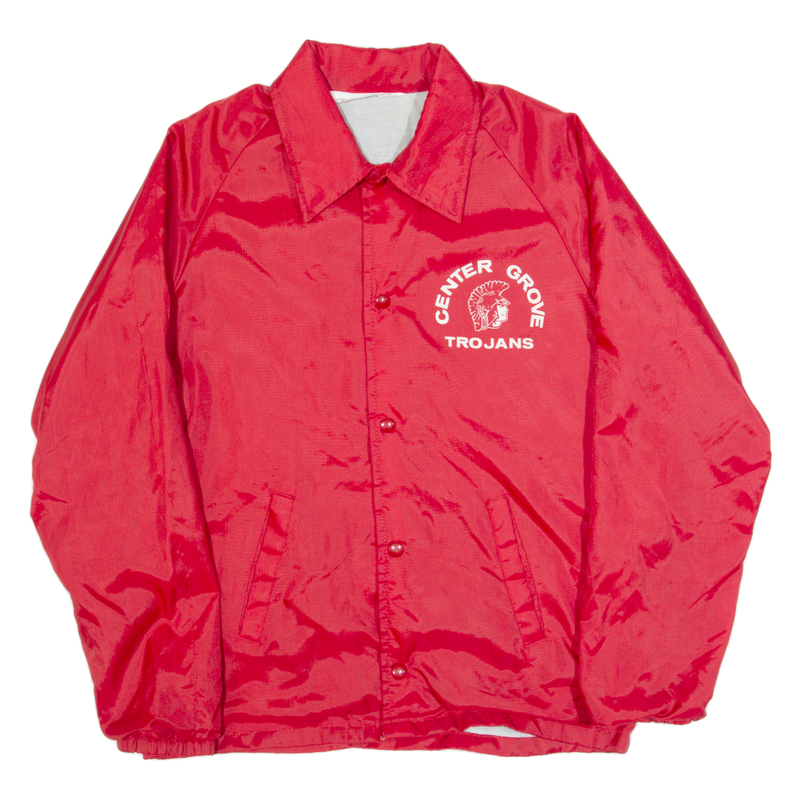 SCHOLASTIC WEAR Center Grove Trojans Mens Coach Jacket Red 90s USA S Refurbished - N/A refurbished available on Cerqular
