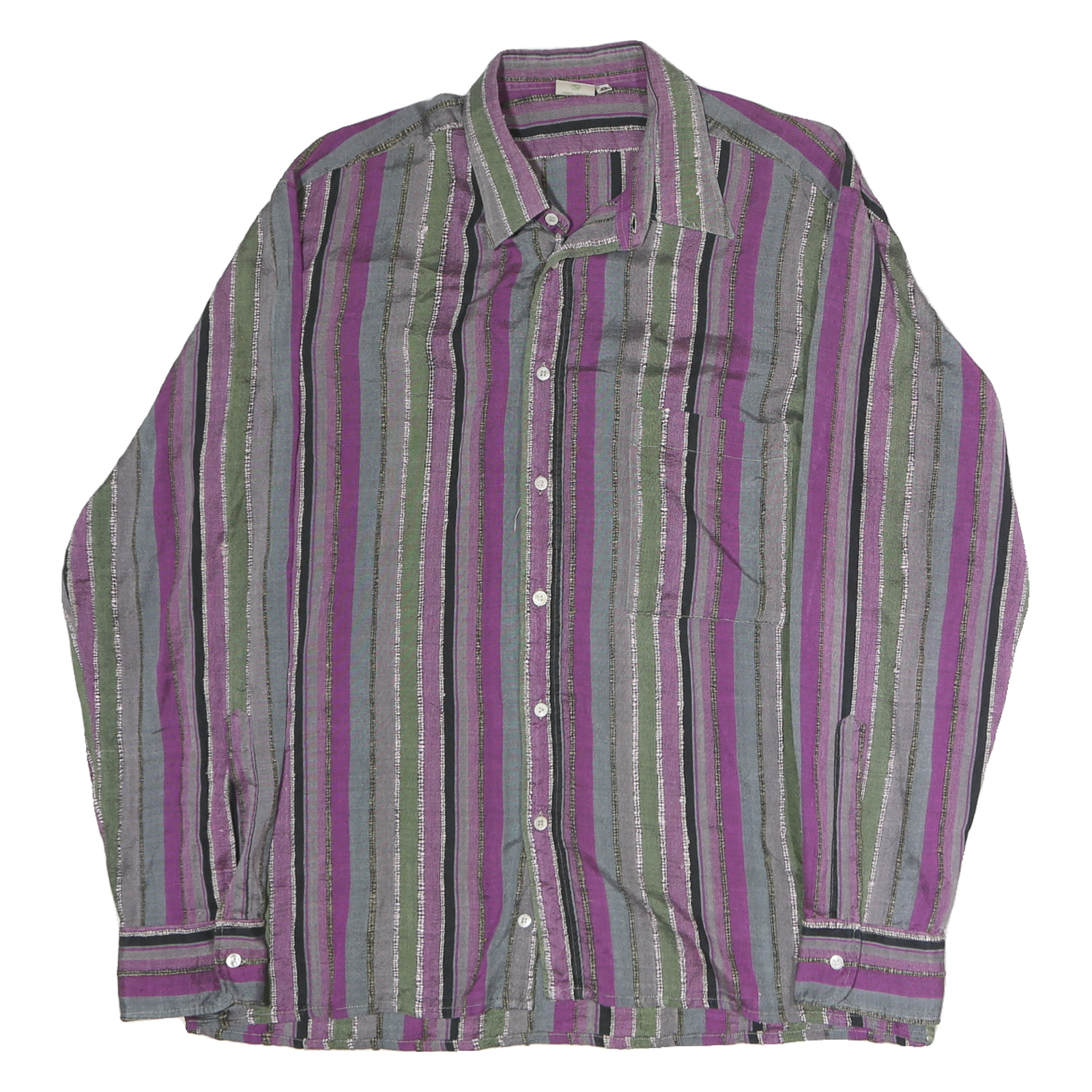KOPPEL Mens Purple & Green Vertical Stripe Shirt L Button Shirt Casual Long Refurbished - N/A refurbished available on Cerqular