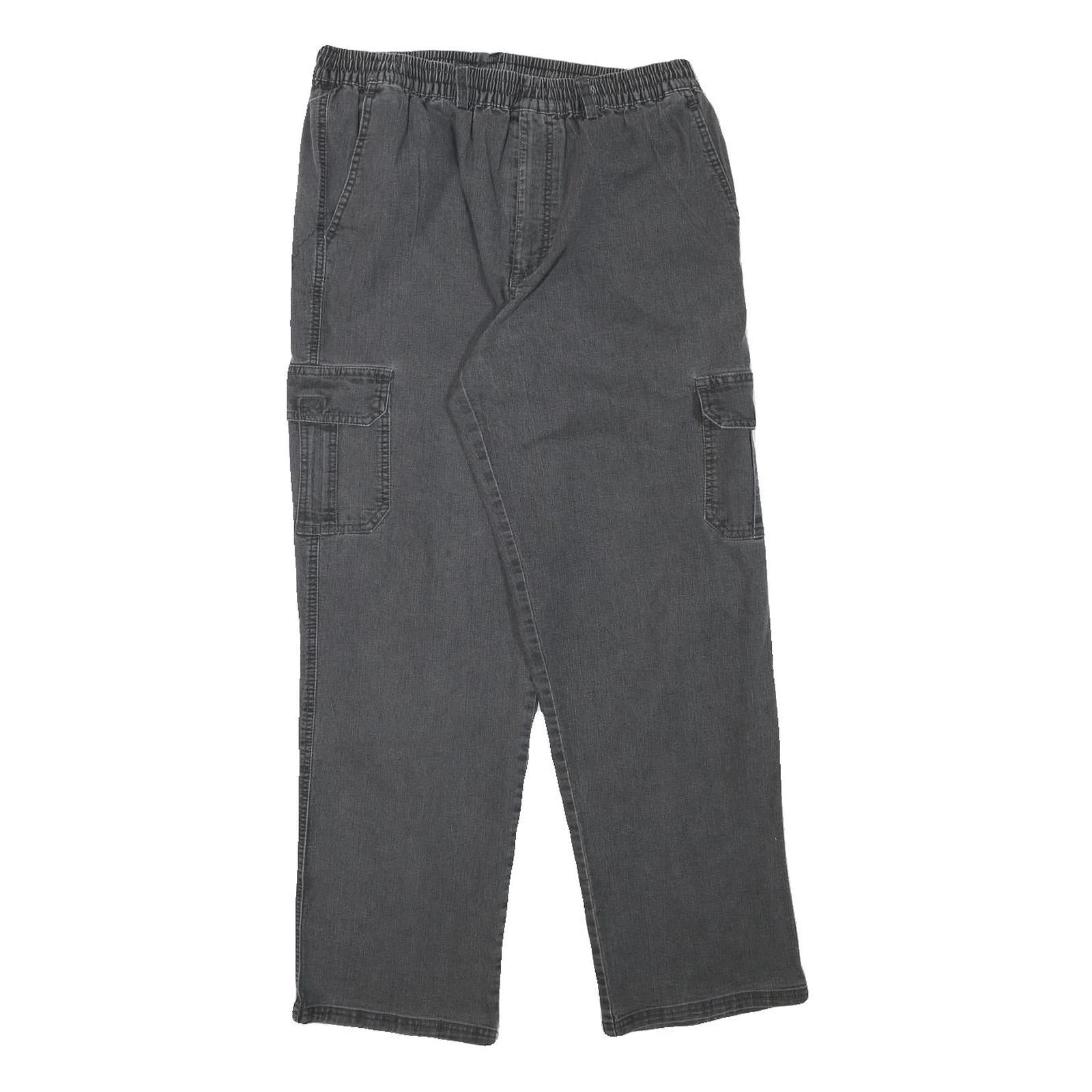 Mens Cotton Blend Relaxed Fit Cargo Trousers Black W30 L28 Casual Cargo Pockets Refurbished - N/A refurbished available on Cerqular