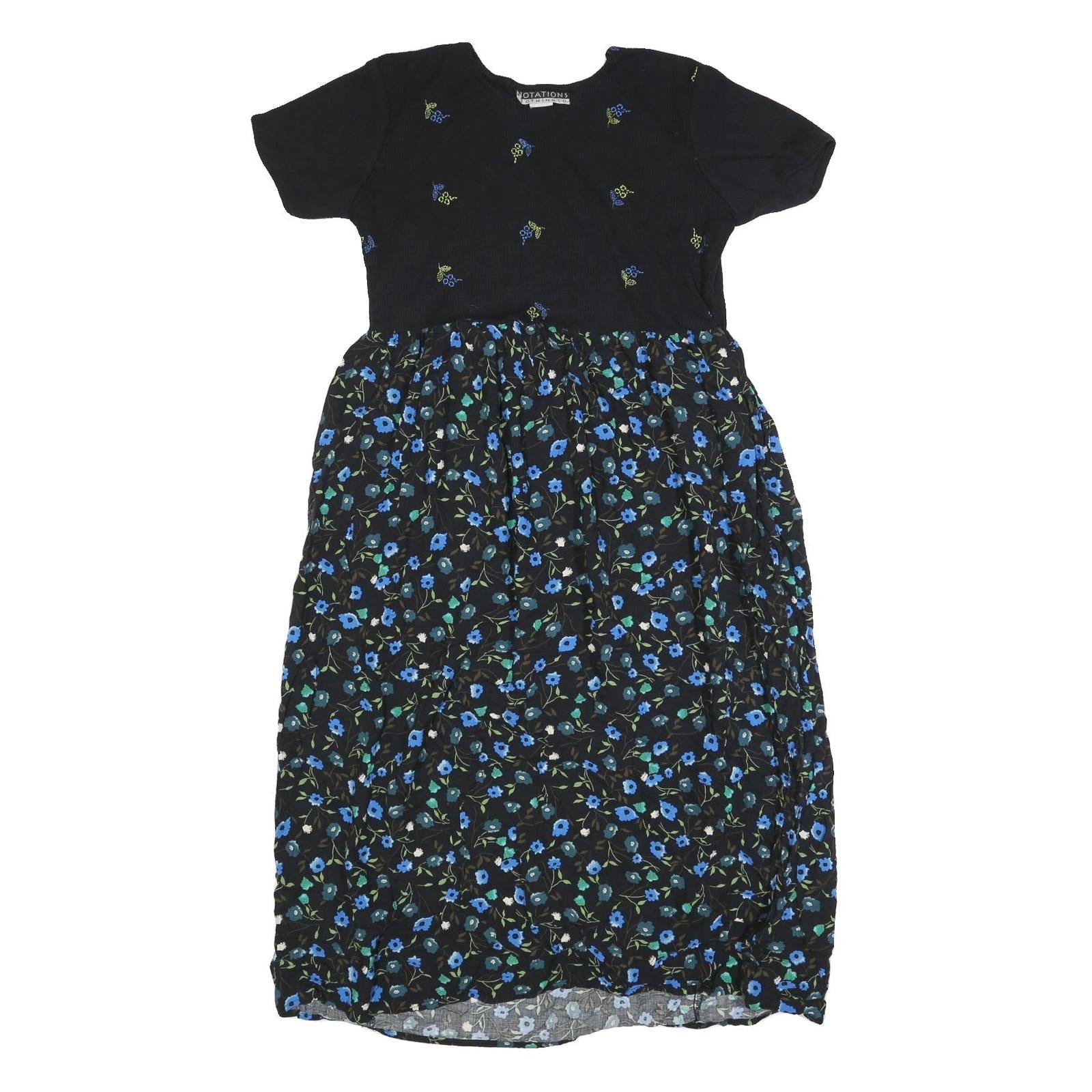 NOTATIONS Womens Black Blue Floral Cotton Day Dress Short Sleeve M Floral Print Refurbished - N/A refurbished available on Cerqular