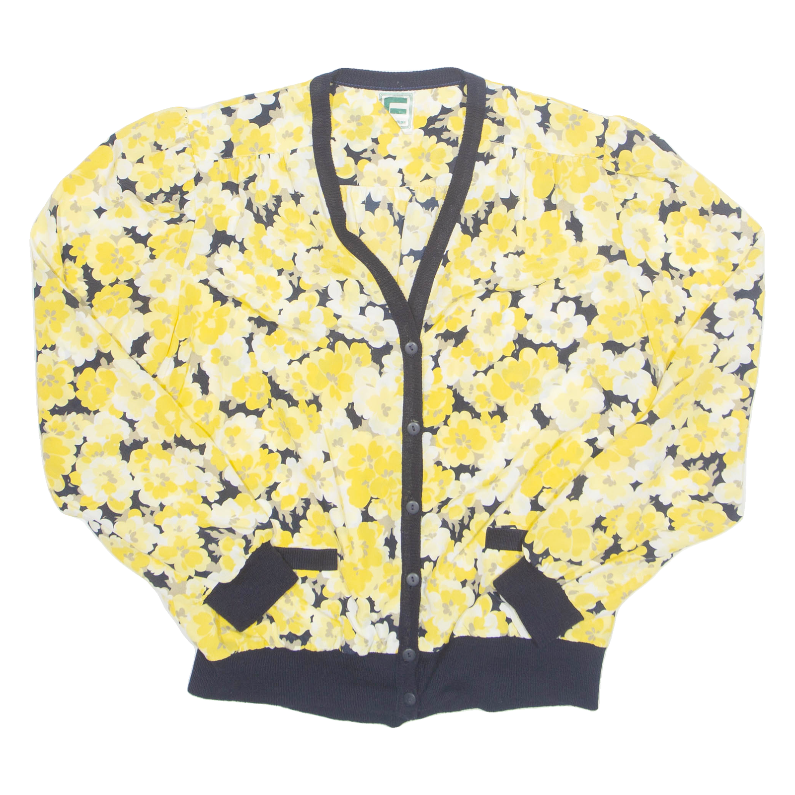 Womens Printed Blouse Yellow V-Neck Long Sleeve Floral M Refurbished - N/A refurbished available on Cerqular