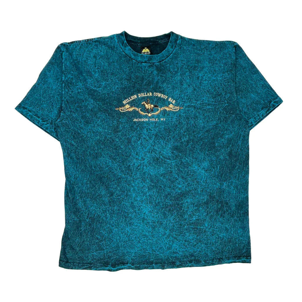 Made In USA Single Stitch Million Dollar Cowboy Bar H.L. Miller T-Shirt - XL Blue Cotton Refurbished - Thrifted (note: this is a term often used to describe second- refurbished available on Cerqular