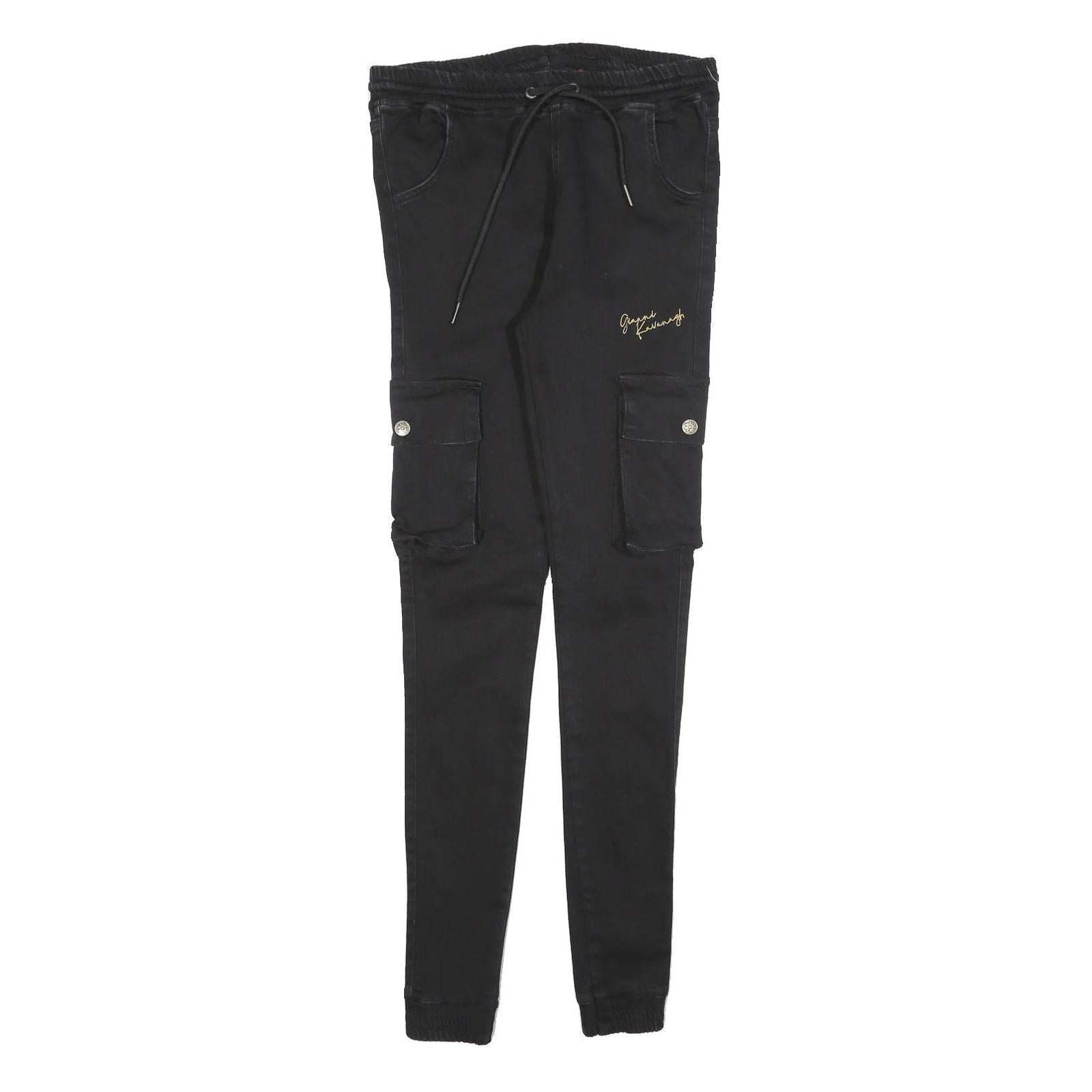 GIANNI KAVANAGH Mens Cotton Blend Black Slim Cargo Trousers W30 L32 Drawstring Refurbished - N/A refurbished available on Cerqular