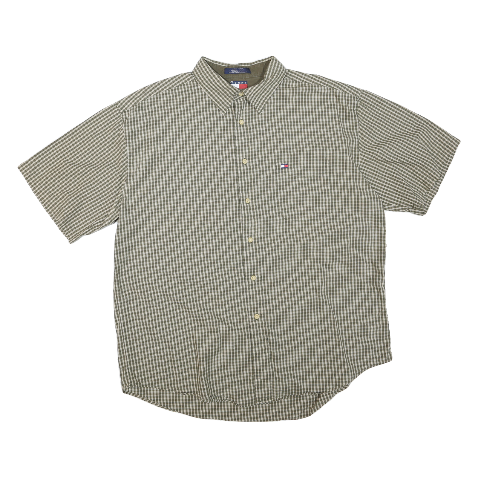TOMMY HILFIGER Mens Green & White Check Shirt XL Classic Fit Embroidered Logo Refurbished - N/A refurbished available on Cerqular