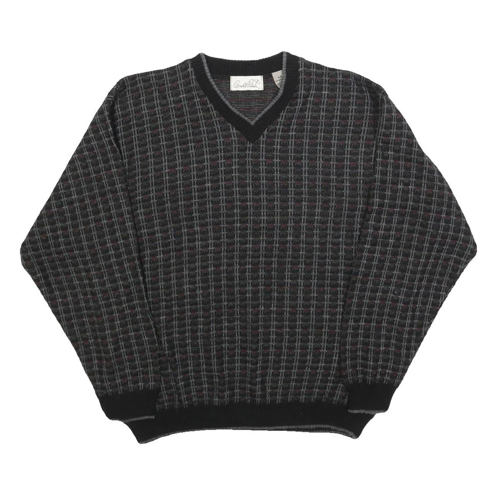 GERALD PALMER Mens Black Patterned Jumper V-Neck Basic Knit M Acrylic Classic Refurbished - N/A refurbished available on Cerqular