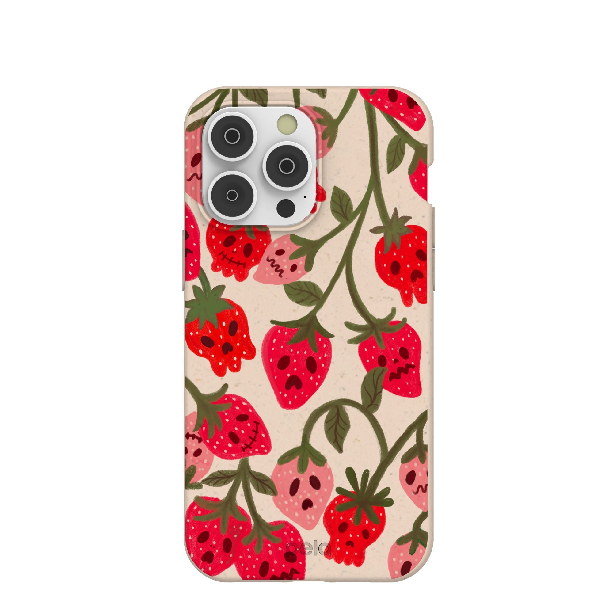 Seashell Strawboories iPhone 14 Pro Max Case Refurbished - Pela Case refurbished available on Cerqular