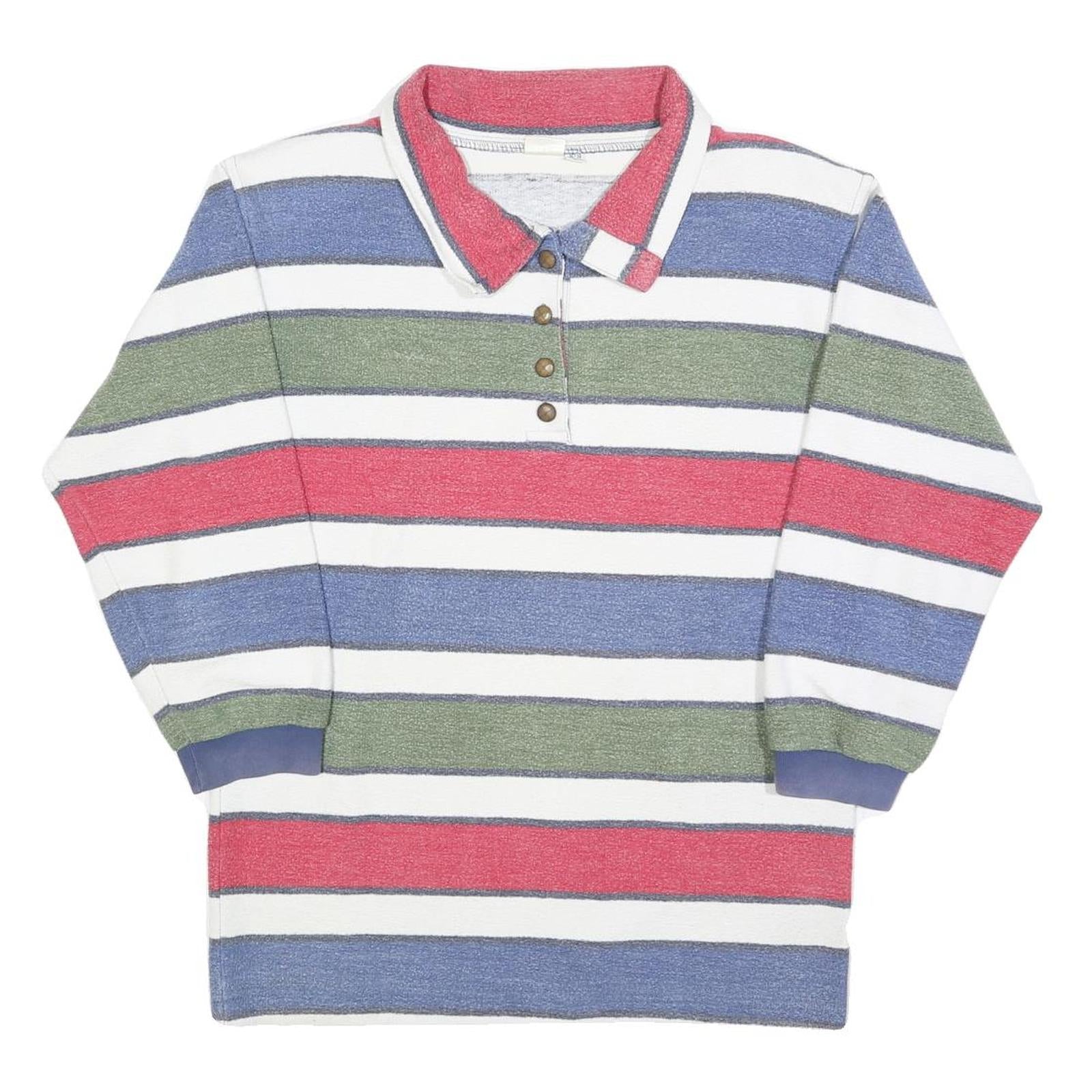 CHARLES VOGELE Womens White & Red & Blue & Green Striped Long Sleeve Polo Shirt Refurbished - N/A refurbished available on Cerqular