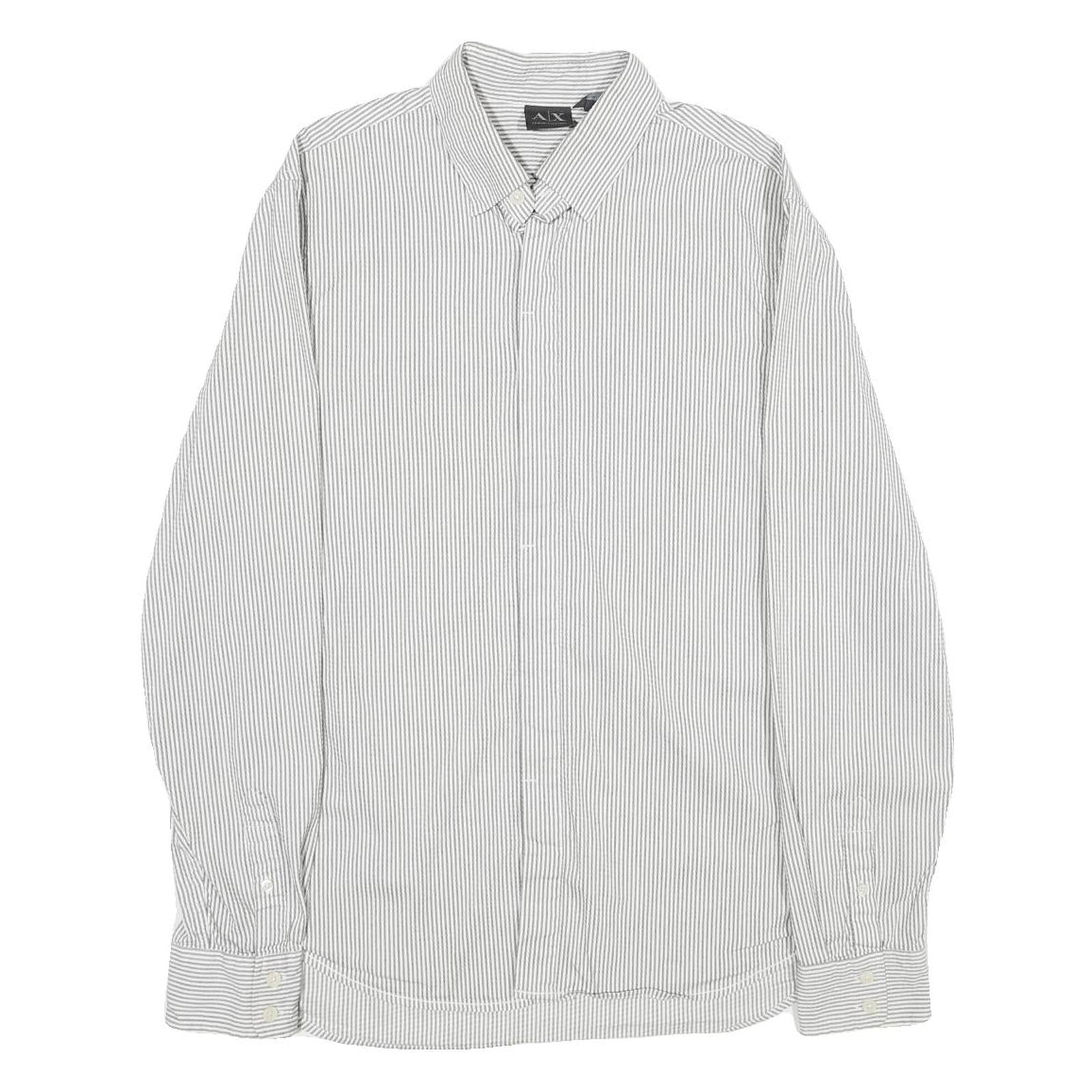 ARMANI EXCHANGE Mens White & Grey Striped Shirt M Classic Cotton Blend Button Refurbished - N/A refurbished available on Cerqular