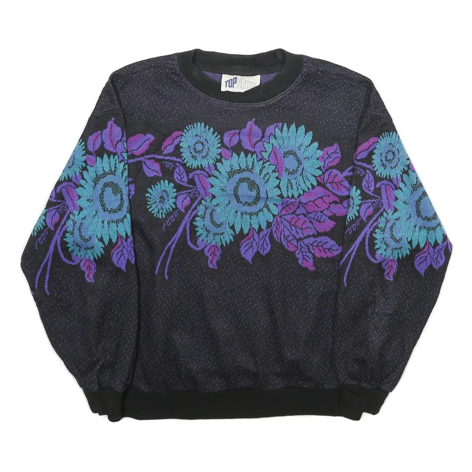 TOP NOTCH Womens Black Blue Purple Floral Patterned Jumper Crew Neck Basic Knit Refurbished - N/A refurbished available on Cerqular