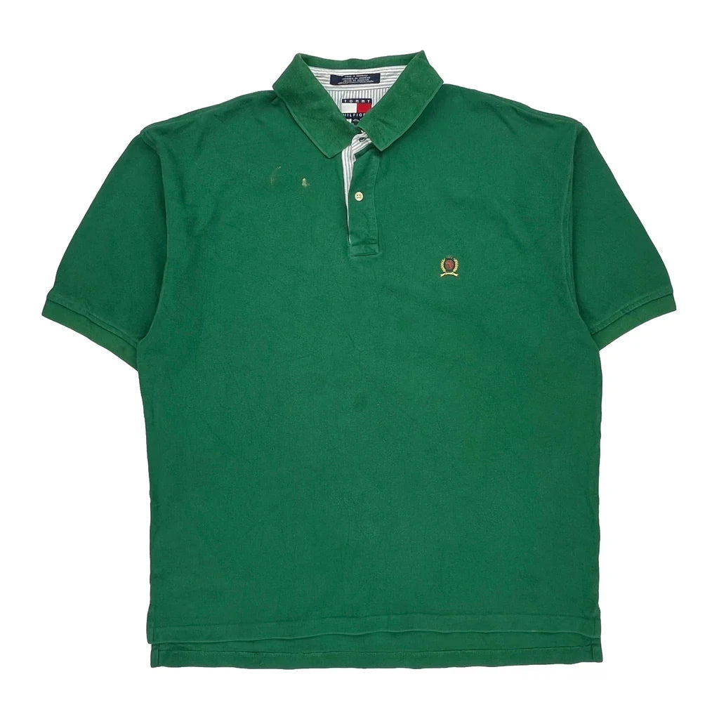 Tommy Hilfiger Polo Shirt - XL Green Cotton Refurbished - Thrifted (note: this is a term often used to describe second- refurbished available on Cerqular