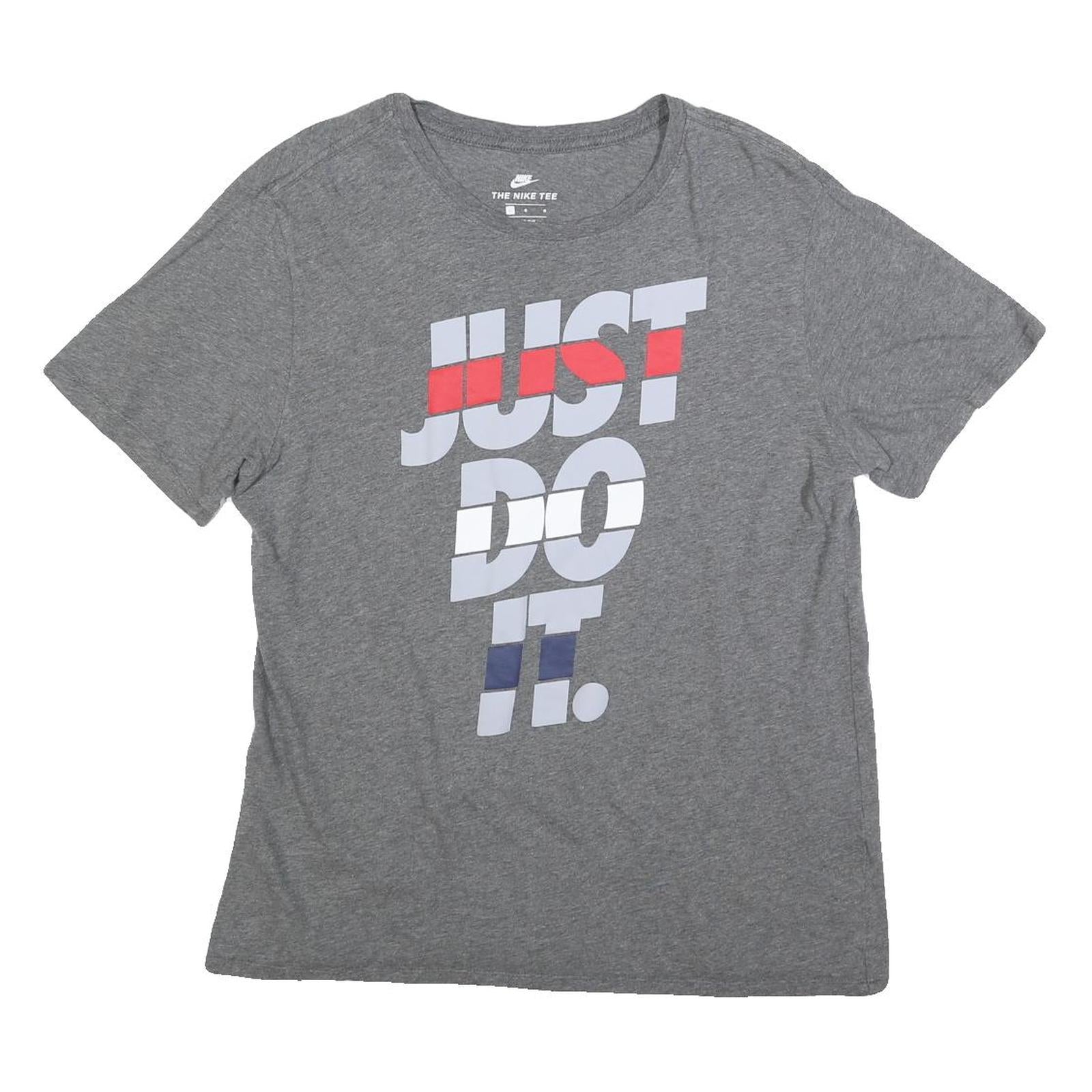 NIKE Mens Grey Just Do It Graphic T-Shirt L Short Sleeve Crew Neck Cotton Blend Refurbished - N/A refurbished available on Cerqular
