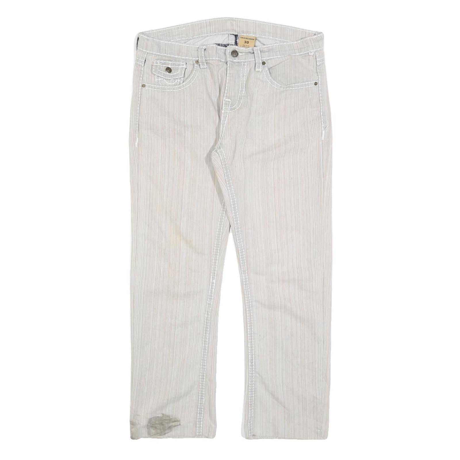 TRUE RELIGION Womens Woven Cotton Blend White Regular Fit Straight Leg Trousers Refurbished - N/A refurbished available on Cerqular