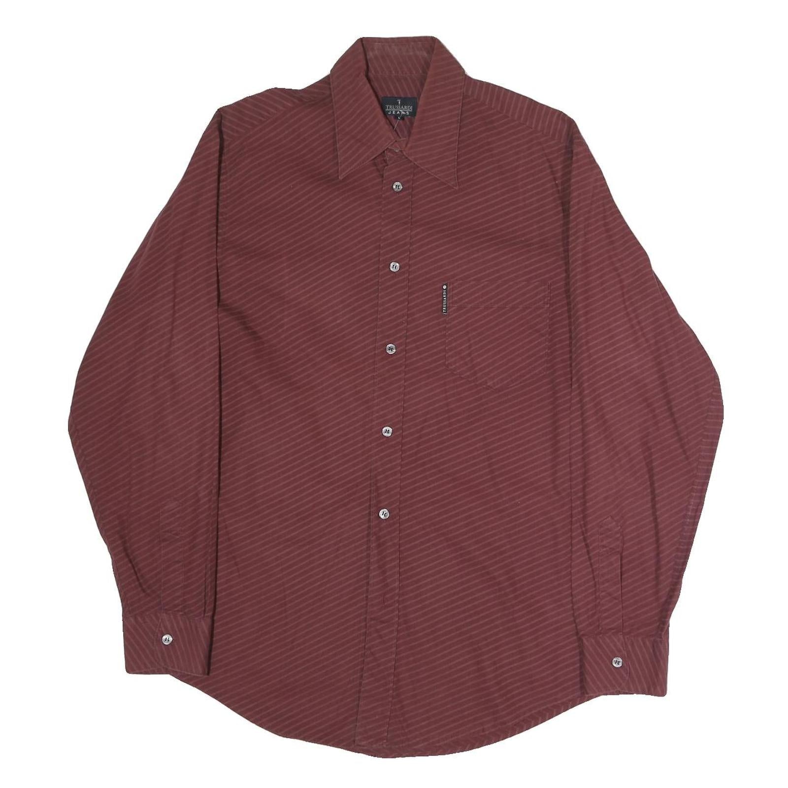 TRUSSARDI Mens Maroon Striped Shirt M Cotton Blend Classic Fit Long Sleeve Refurbished - N/A refurbished available on Cerqular