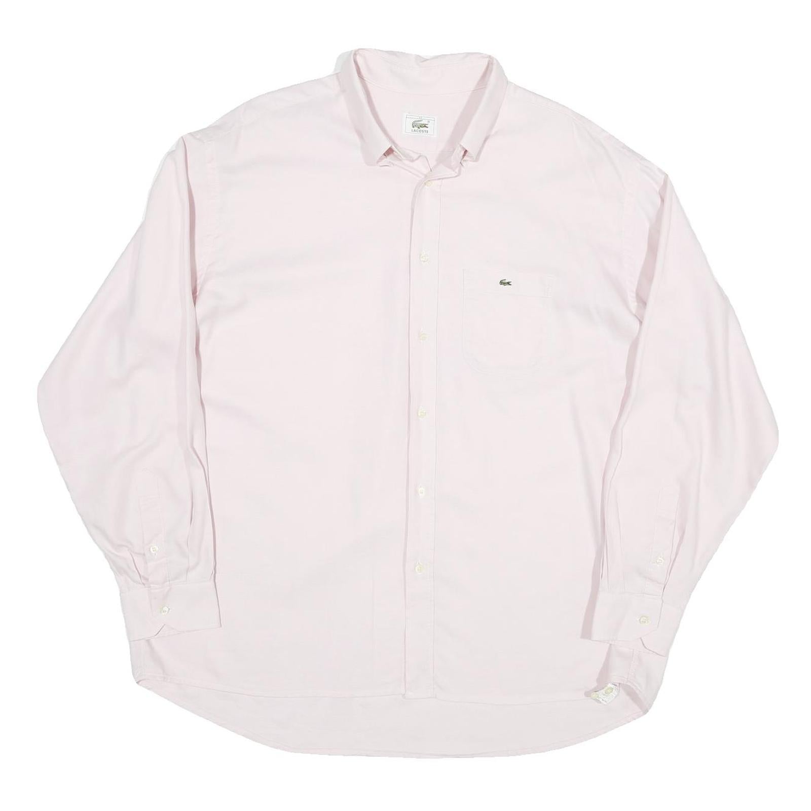 LACOSTE Mens Pink Plain Long Sleeve Shirt XL Classic Cotton Blend Button Down Refurbished - N/A refurbished available on Cerqular