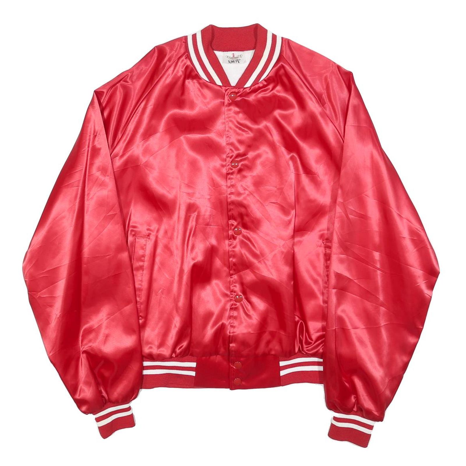 AUBURN SPORTSWEAR Mens Red Satin Bomber Jacket XL Nylon Plain Button Closure Refurbished - N/A refurbished available on Cerqular