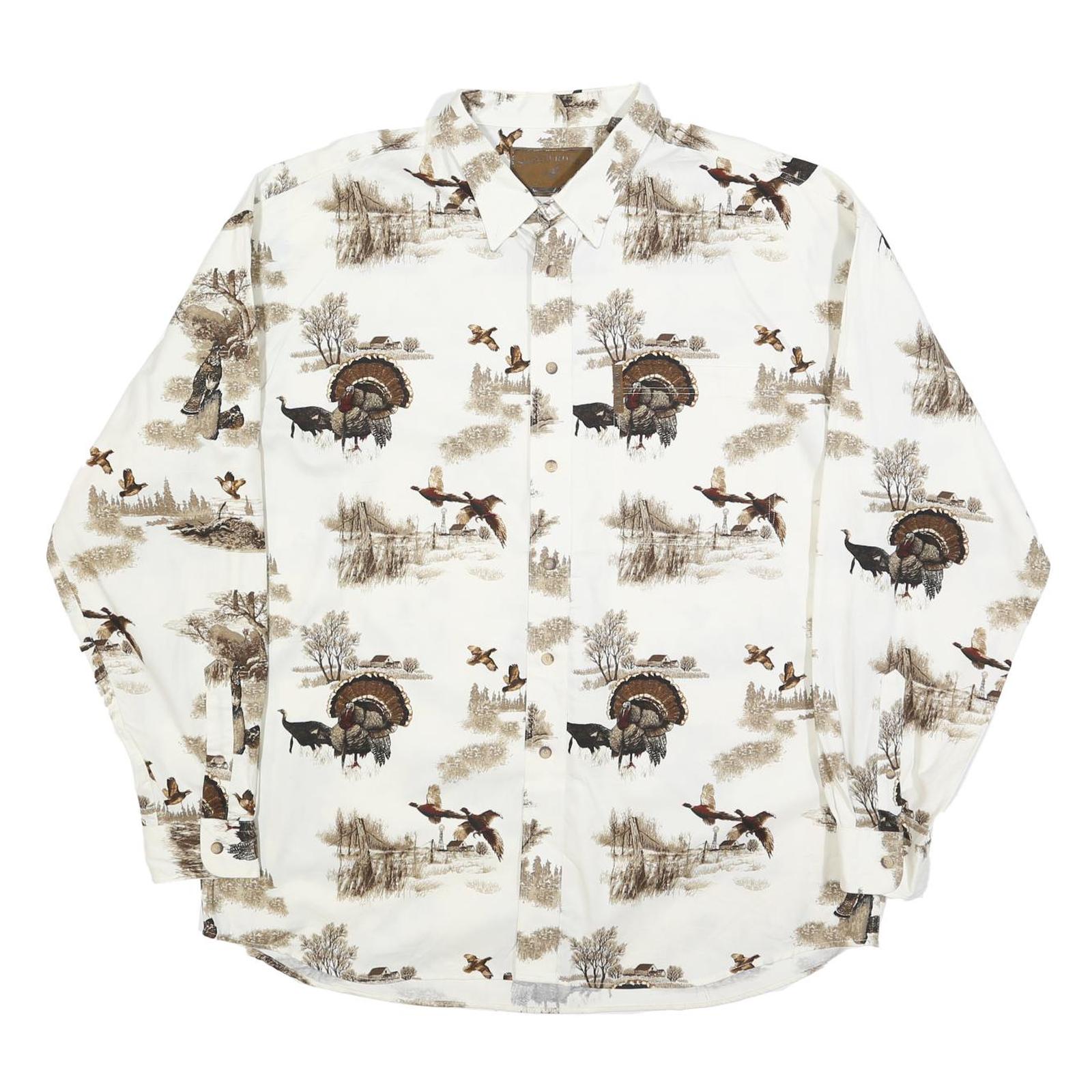 NORTH RIVER Mens White Cotton XL Shirt Long Sleeve Button Up Wildlife Print Refurbished - N/A refurbished available on Cerqular