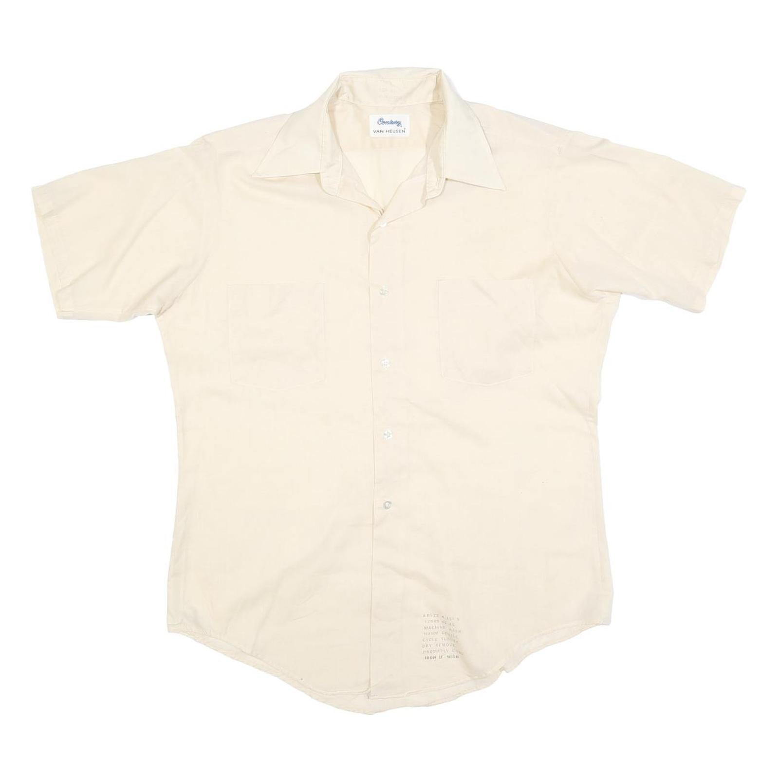 VAN HEUSEN Mens Cream Cotton Blend Short Sleeve Shirt M Classic Button Down Refurbished - N/A refurbished available on Cerqular