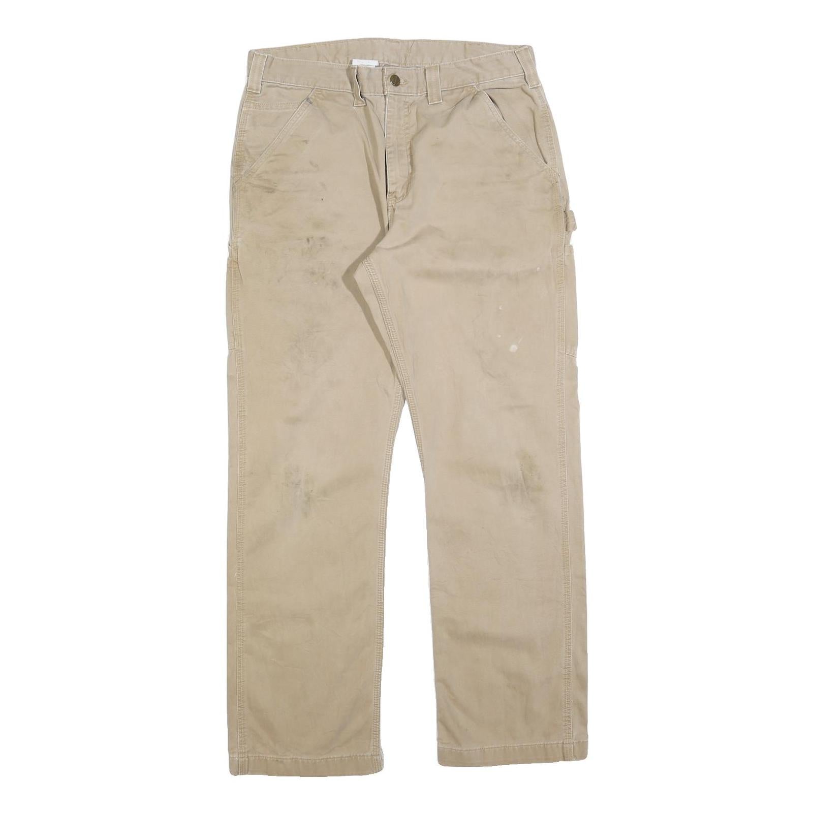 CARHARTT Mens Relaxed Beige Cotton Blend Zip Trousers W34 L29 Workwear Casual Refurbished - N/A refurbished available on Cerqular
