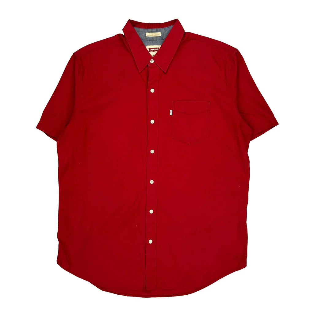 Buy Levis Slim Fit Short Sleeve Shirt - XL Red Cotton Refurbished - $29.47 Levis Slim Fit Short Sleeve Shirt - XL Red Cotton Refurbished - Thrifted (note: this is a term often used to describe second- refurbished available on Cerqular