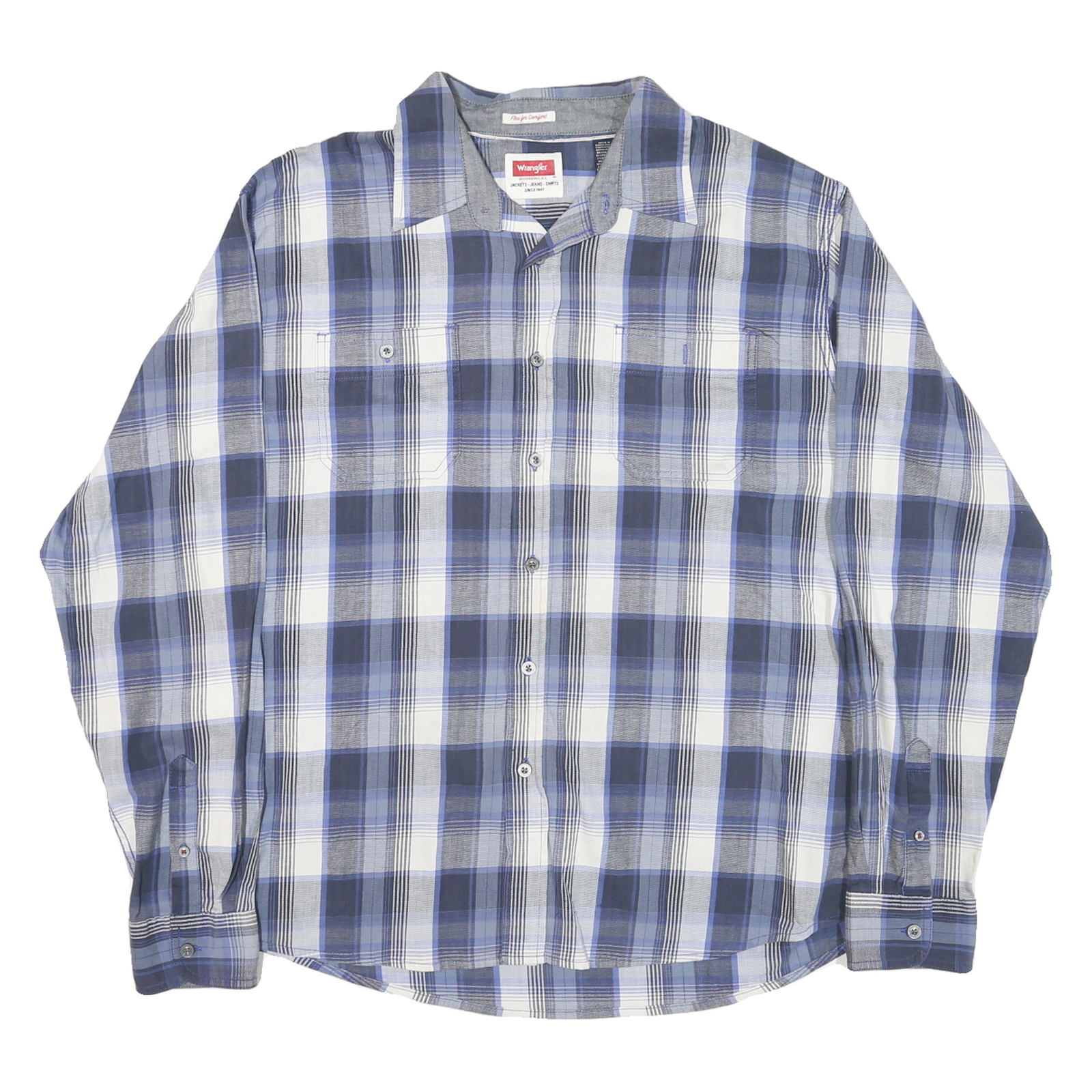 WRANGLER Mens Blue & White Plaid Shirt XL Casual Cotton Blend Long Sleeve Refurbished - N/A refurbished available on Cerqular