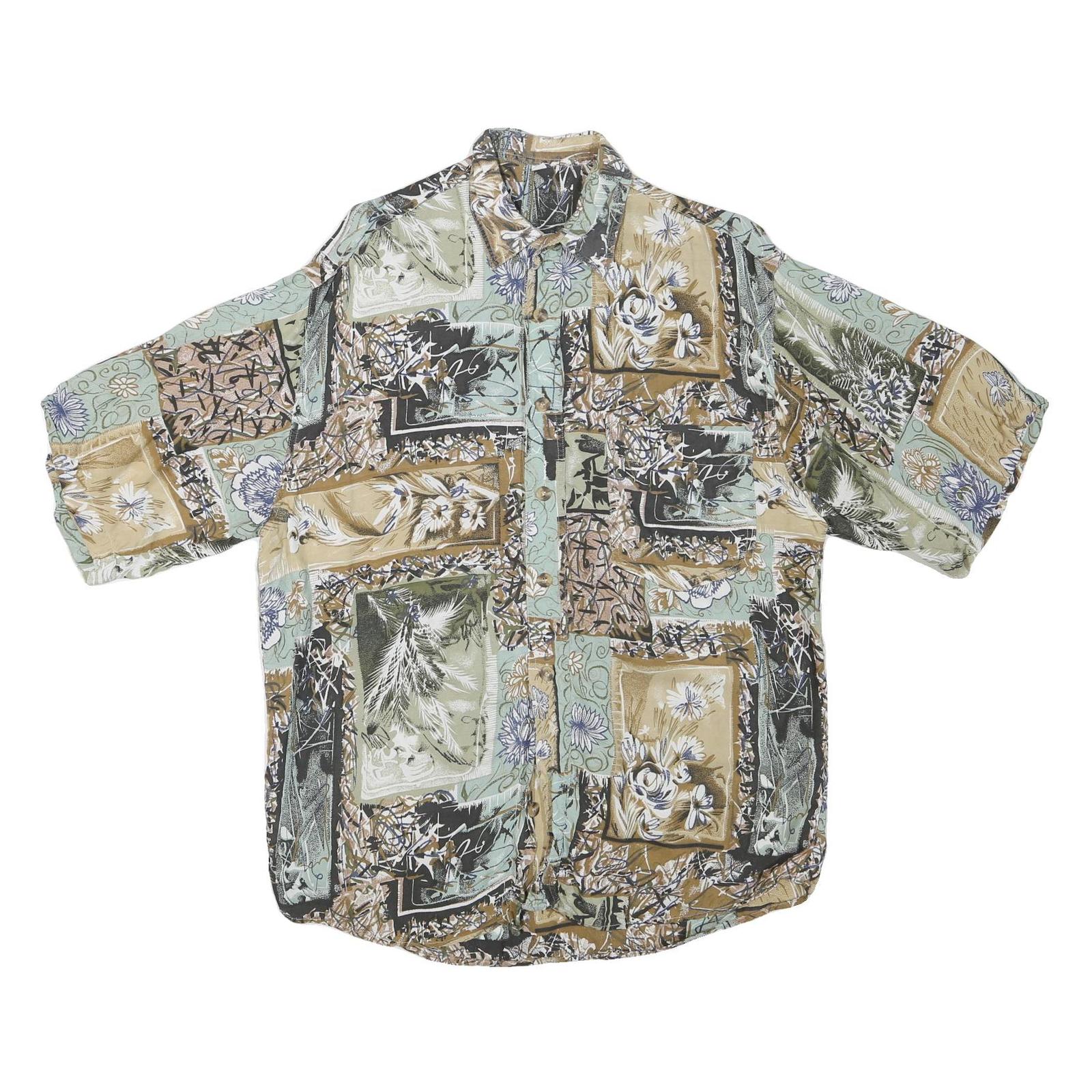 Mens Green Beige Pattern Cotton Blend Shirt L Casual Summer Lightweight Refurbished - N/A refurbished available on Cerqular