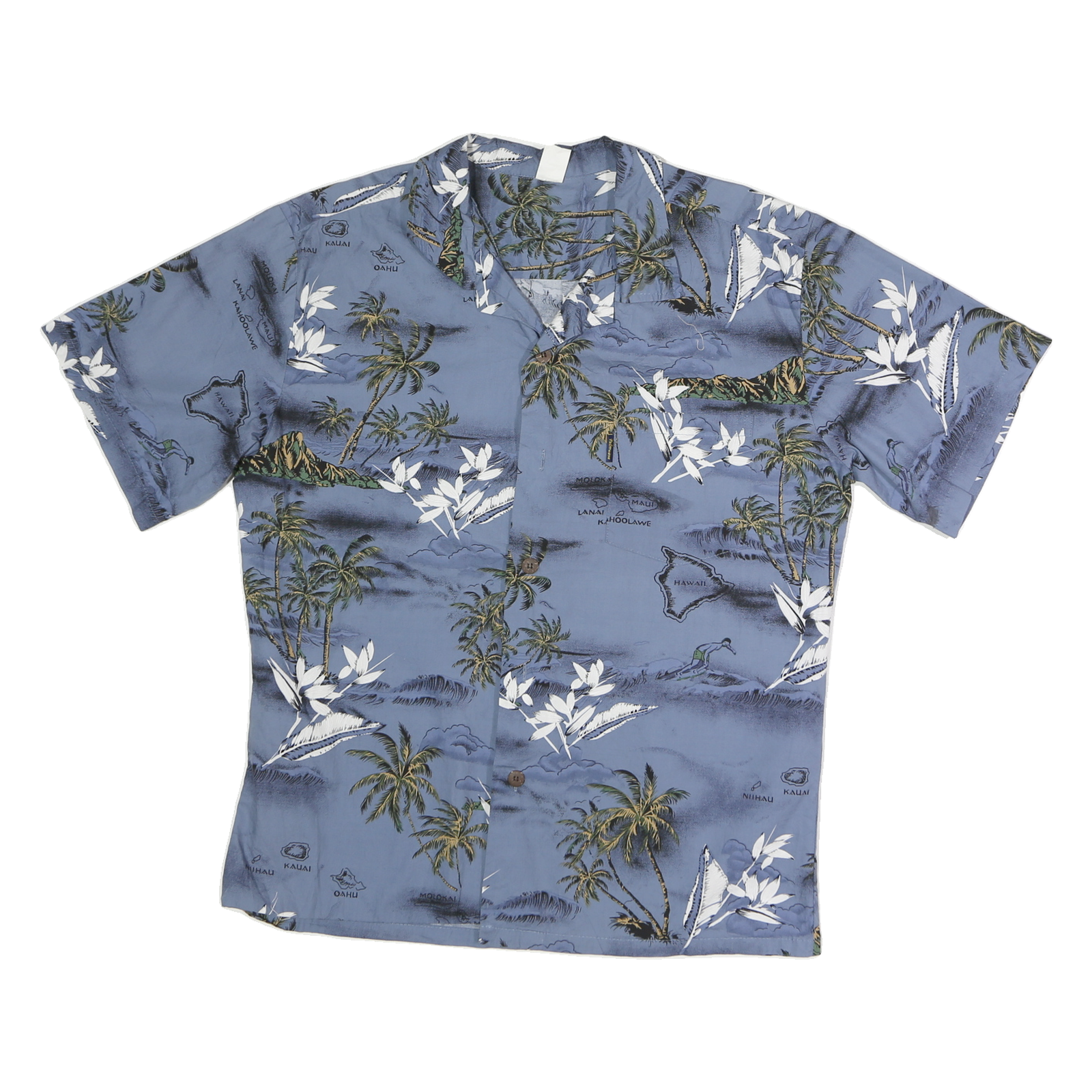 PALM WAVE HAWAII Mens Blue Hawaiian Shirt M Tropical Cotton Casual Summer Beach Refurbished - N/A refurbished available on Cerqular