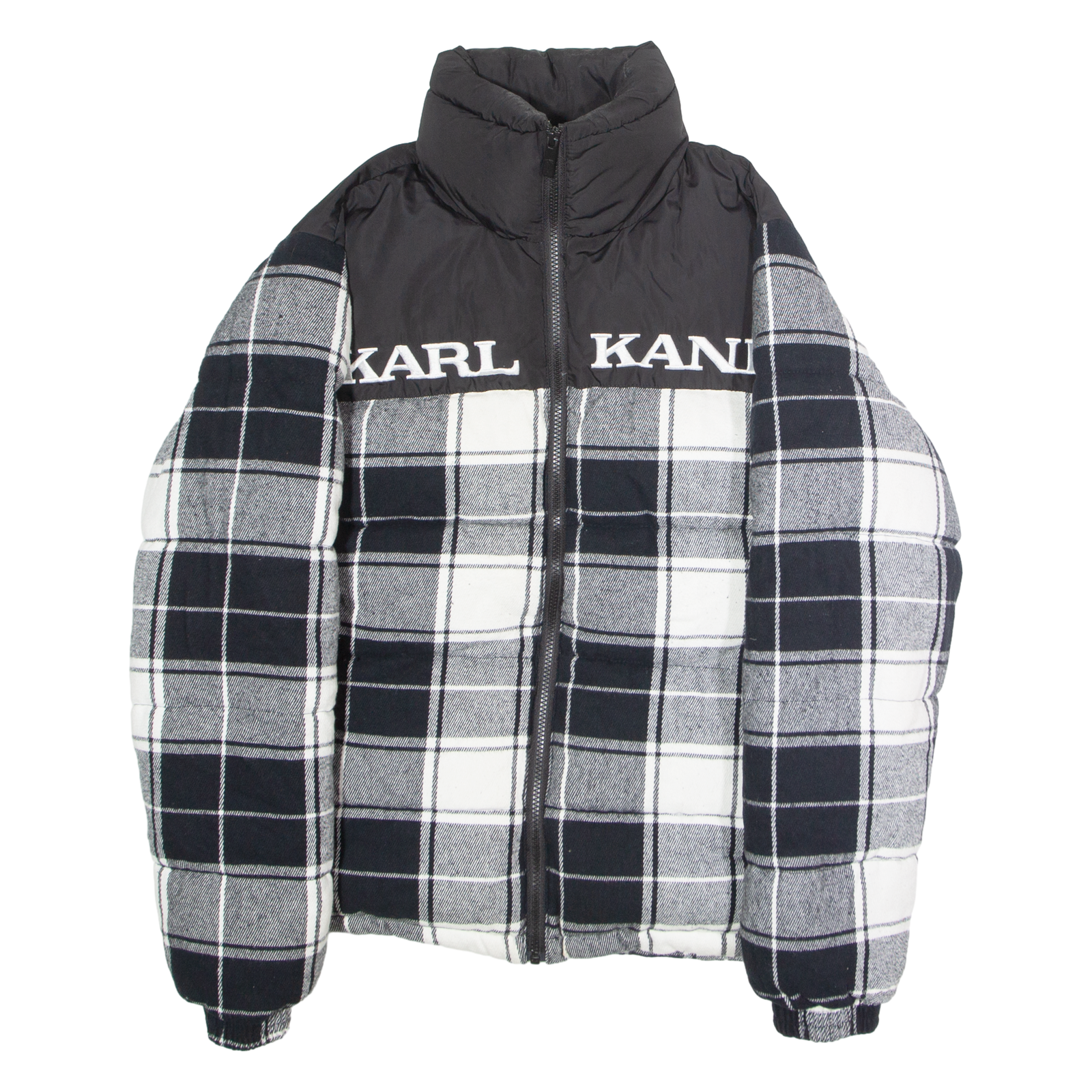 KARL KANI Mens Puffer Jacket Black Flannel Check XS Refurbished - N/A refurbished available on Cerqular