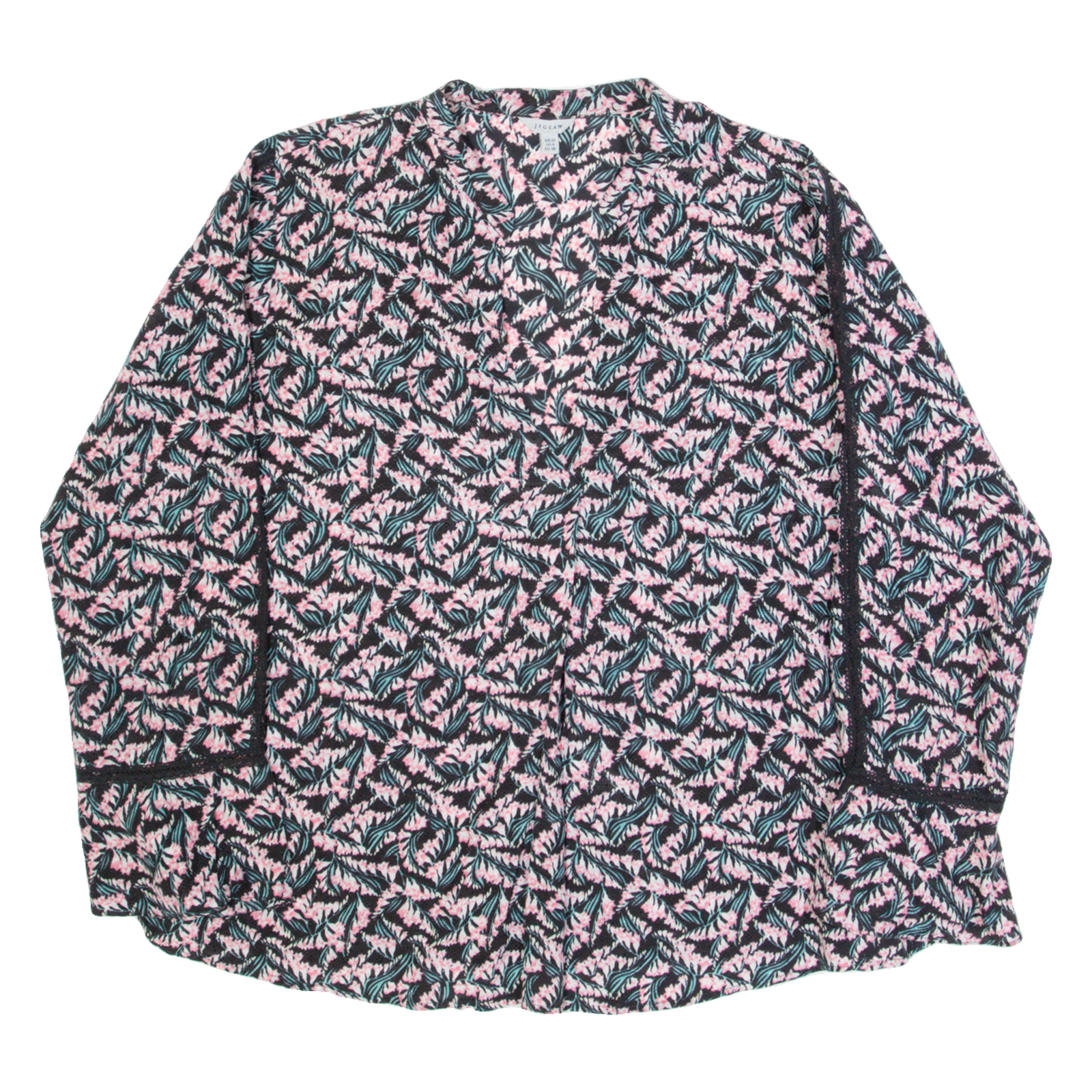 JIGSAW Womens Printed Blouse Black V-Neck Long Sleeve Floral UK 10 Refurbished - N/A refurbished available on Cerqular