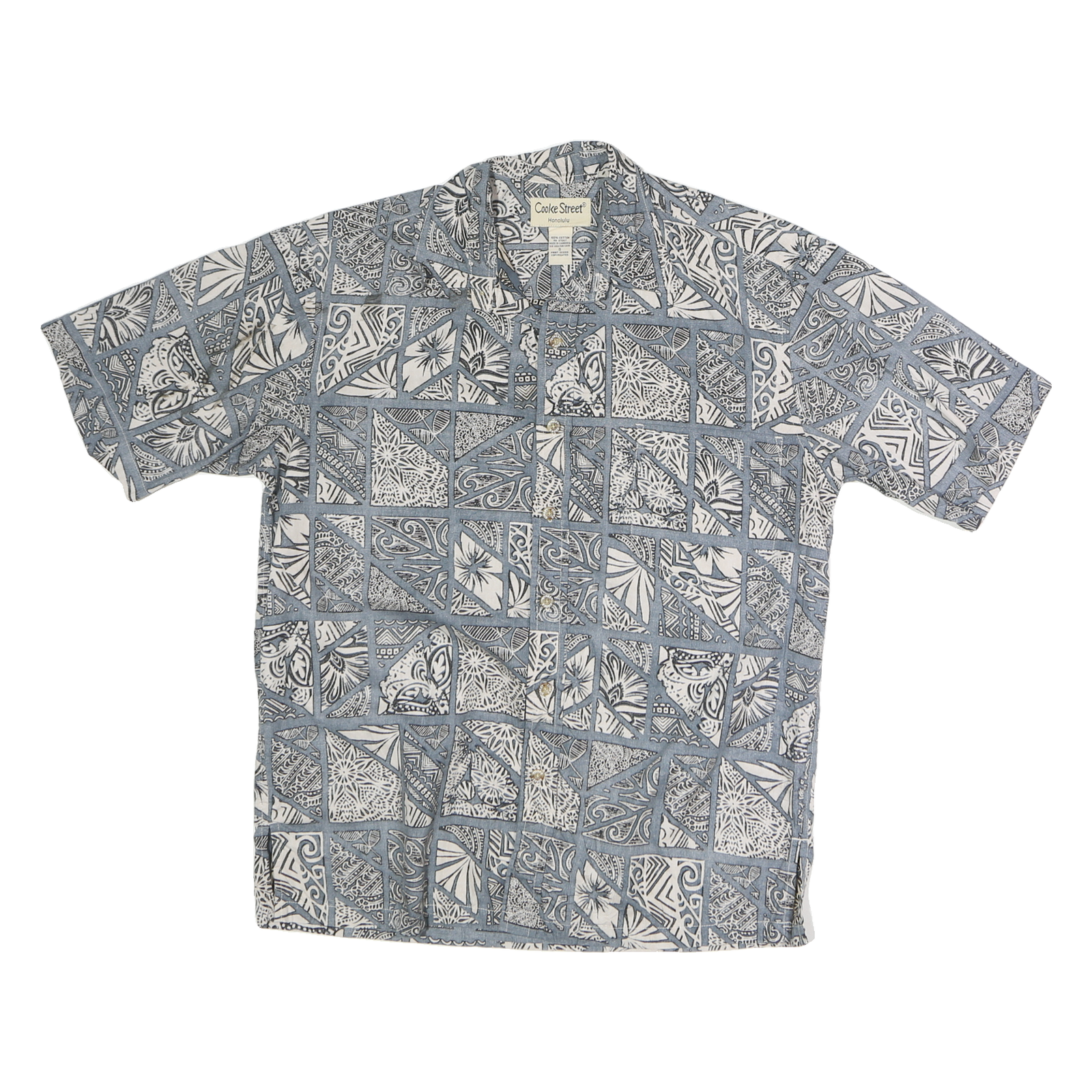 COOKE STREET Mens Blue & White Pattern Cotton Shirt M Hawaiian Casual Summer Refurbished - N/A refurbished available on Cerqular