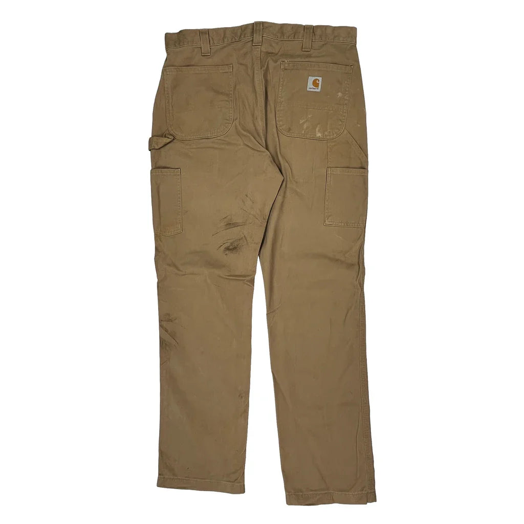 Carhartt Double Knee Carpenter Trousers - 36W 34L Khaki Cotton Refurbished - Thrifted (note: this is a term often used to describe second- refurbished available on Cerqular