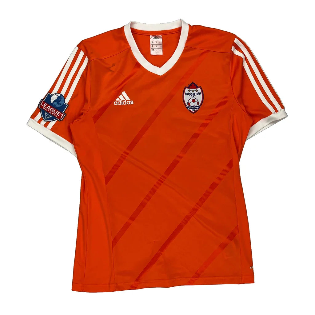 Woodbridge Soccer Club Adidas Football Shirt - Medium Orange Polyester Refurbished - Thrifted (note: this is a term often used to describe second- refurbished available on Cerqular