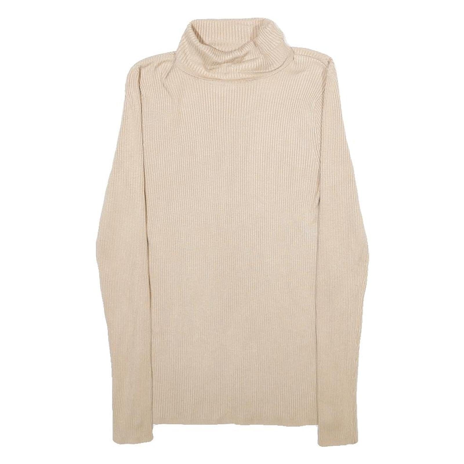 Womens Beige Plain High Neck Basic Knit Jumper XS Soft Lightweight Stylish Refurbished - N/A refurbished available on Cerqular